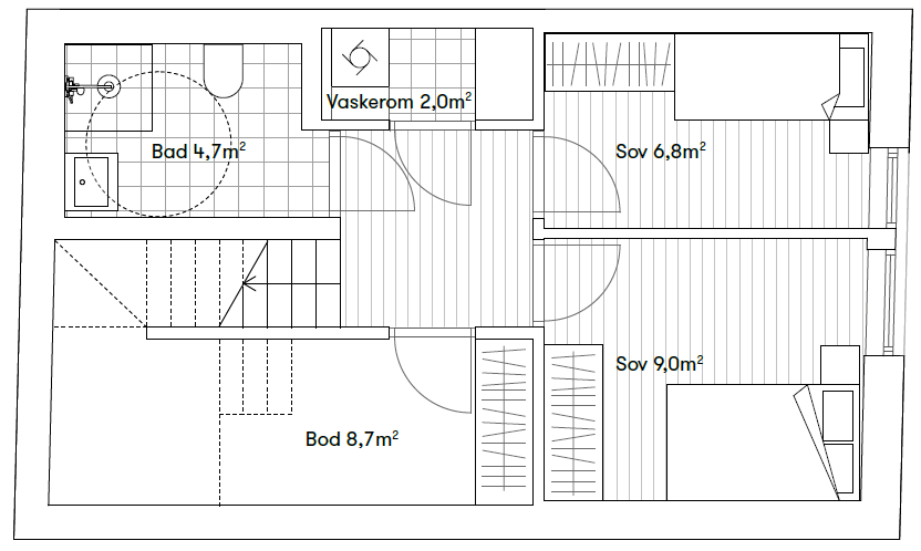 - Plantegning 1.etg (alternativ løsning med to soverom) - Galleribilde