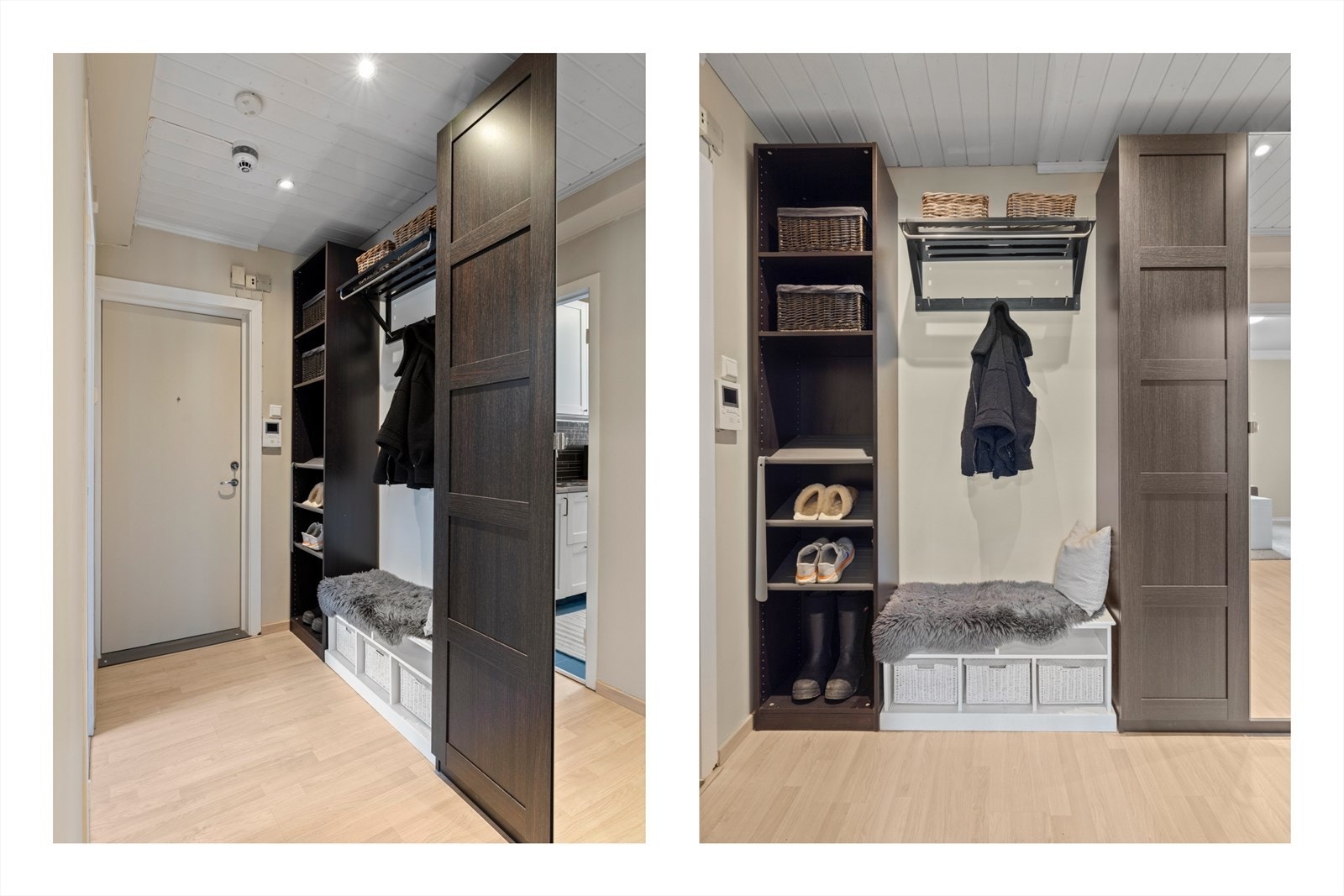 Praktisk entré med plass til oppbevaring av yttertøy og skostativ. Galleribilde