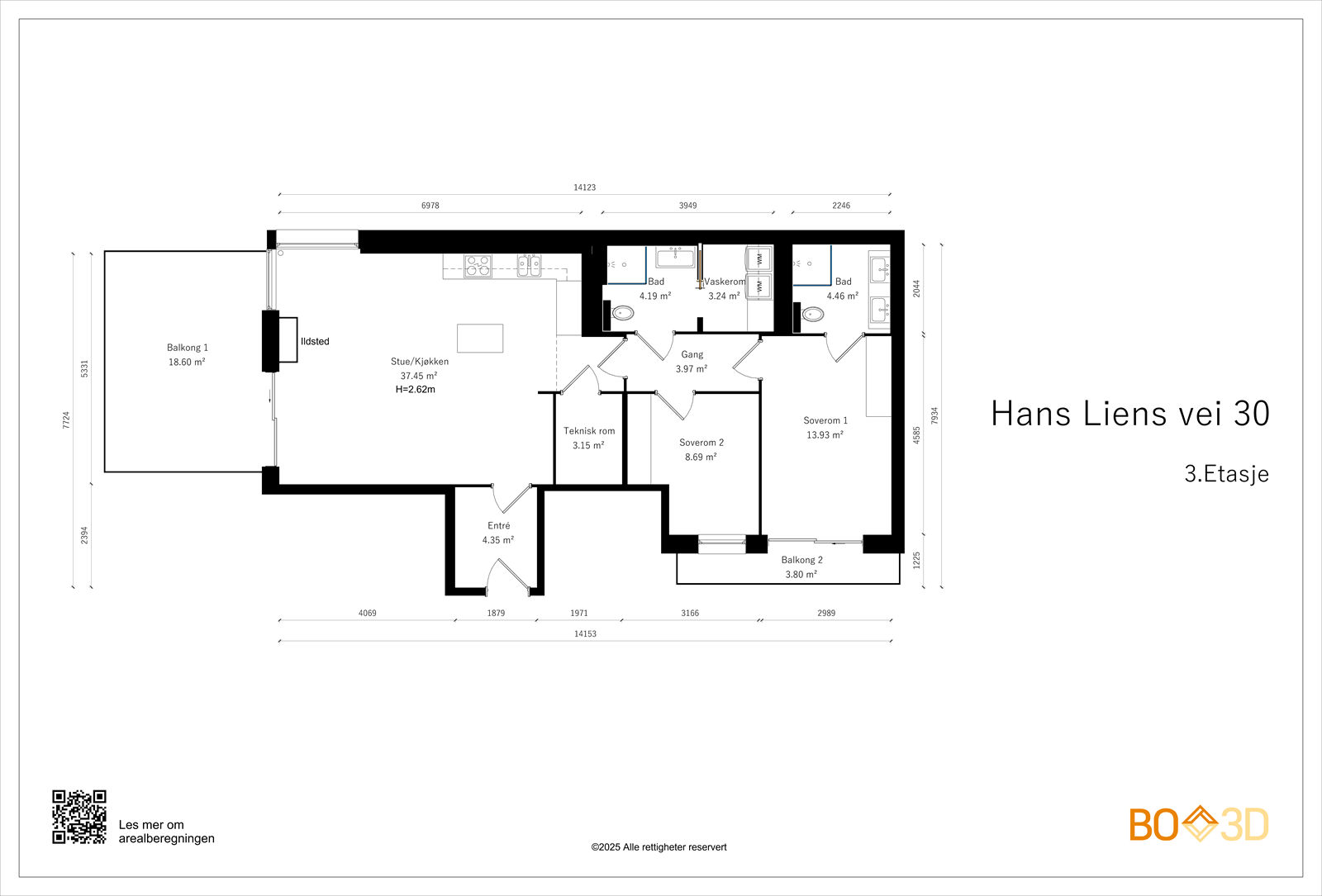Hans Liens vei 30 - Plantegning - 3.etg Galleribilde