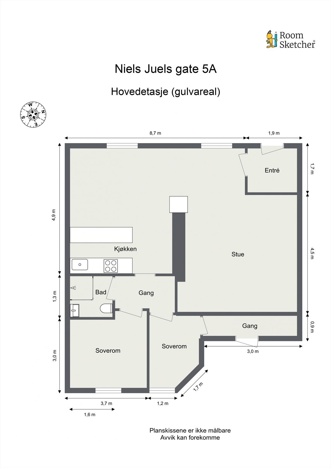Plantegning. Disponerer kjellerbod på 5m². Galleribilde