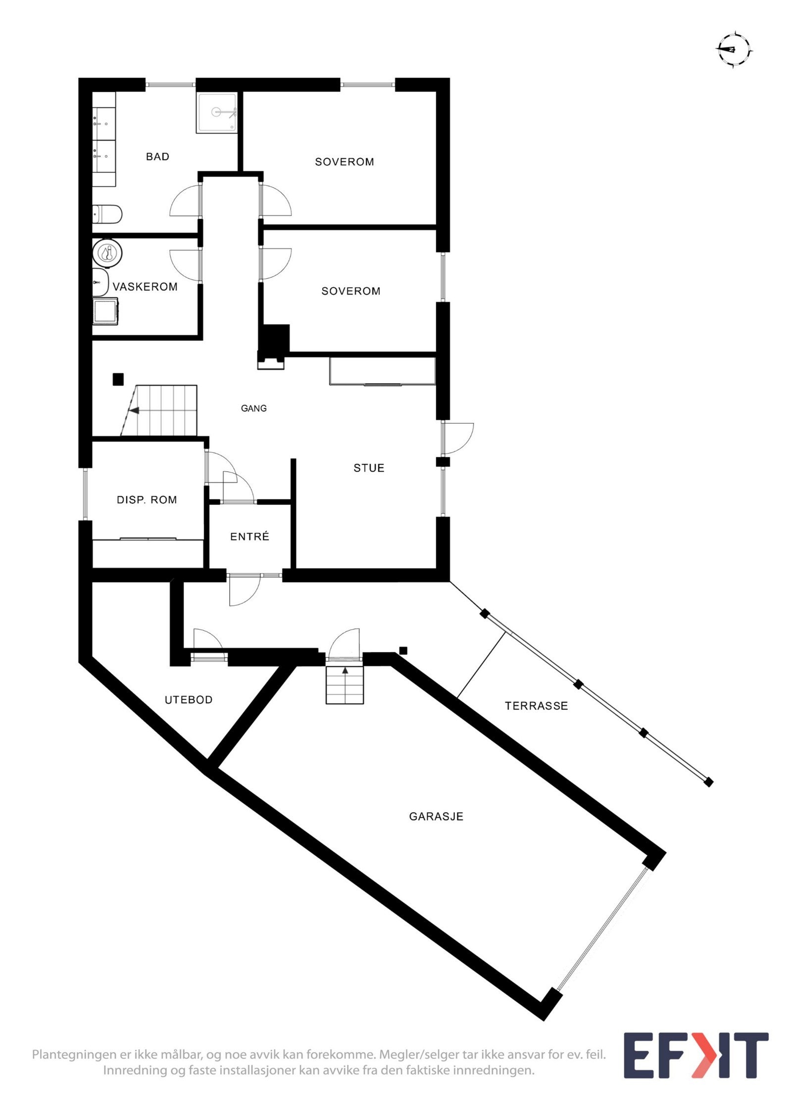 Plantegning - 1. etasje. Fra stuen i 1.etasje er det adkomst til markterrasse. Galleribilde