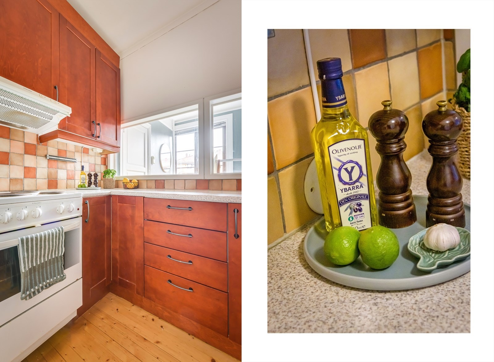 Kjøkkeninnredningen er klassisk med profilerte fronter fra 2004, laminat benkeplate og fliser i benkerygg. Videre består kjøkkenet av frittstående hvitevarer. God lysinnslipp fra vinduet. Galleribilde