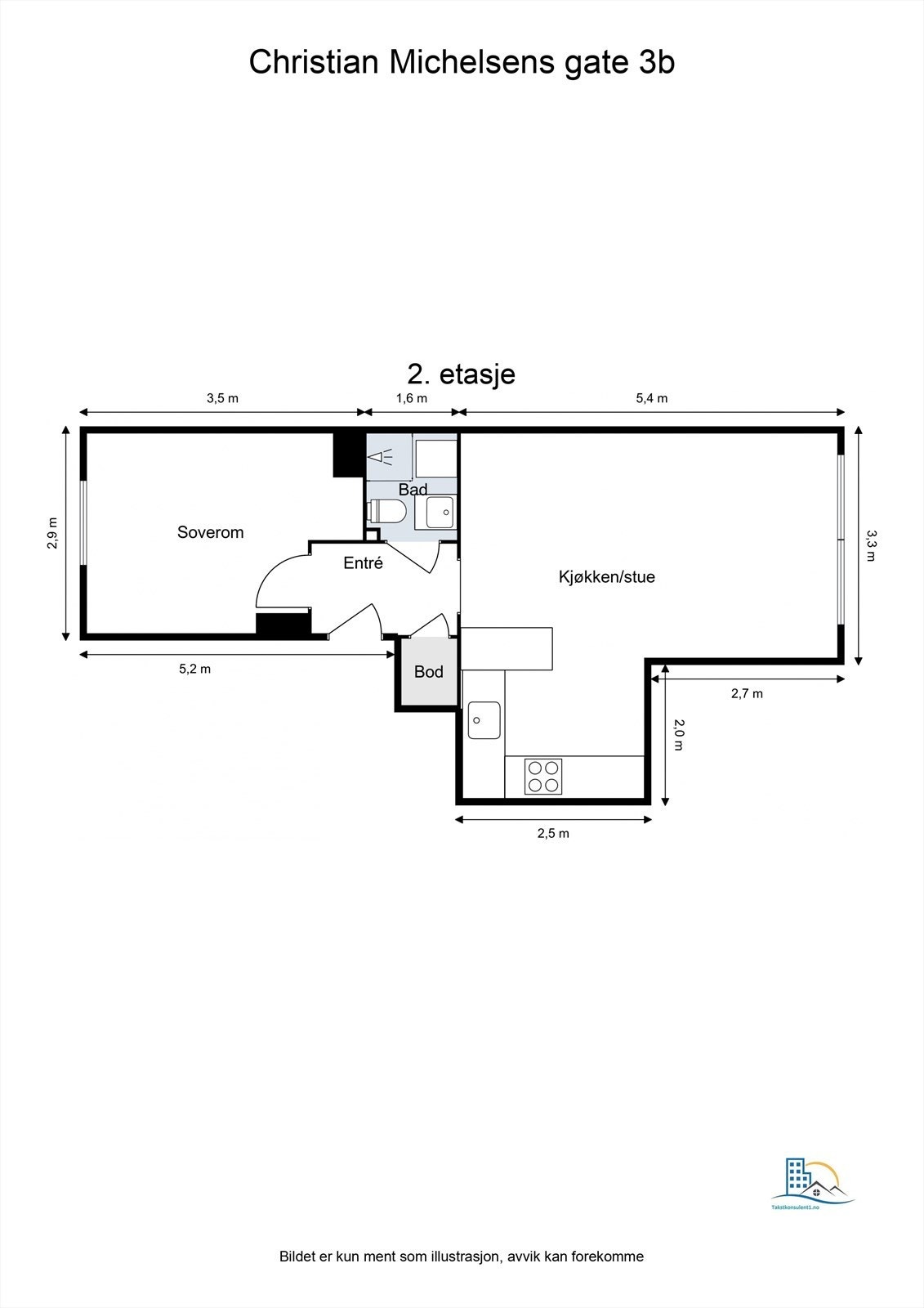 Leilighetens planløsning gir god størrelse på alle rom. Galleribilde