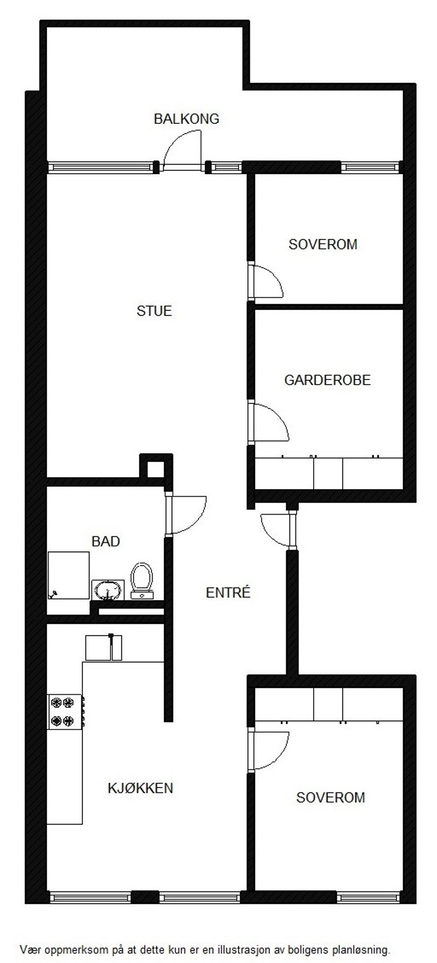 Planskisse. Boligen disponerer i tillegg boder i underetasje på hhv. 2,4 og 2,6 m². Galleribilde