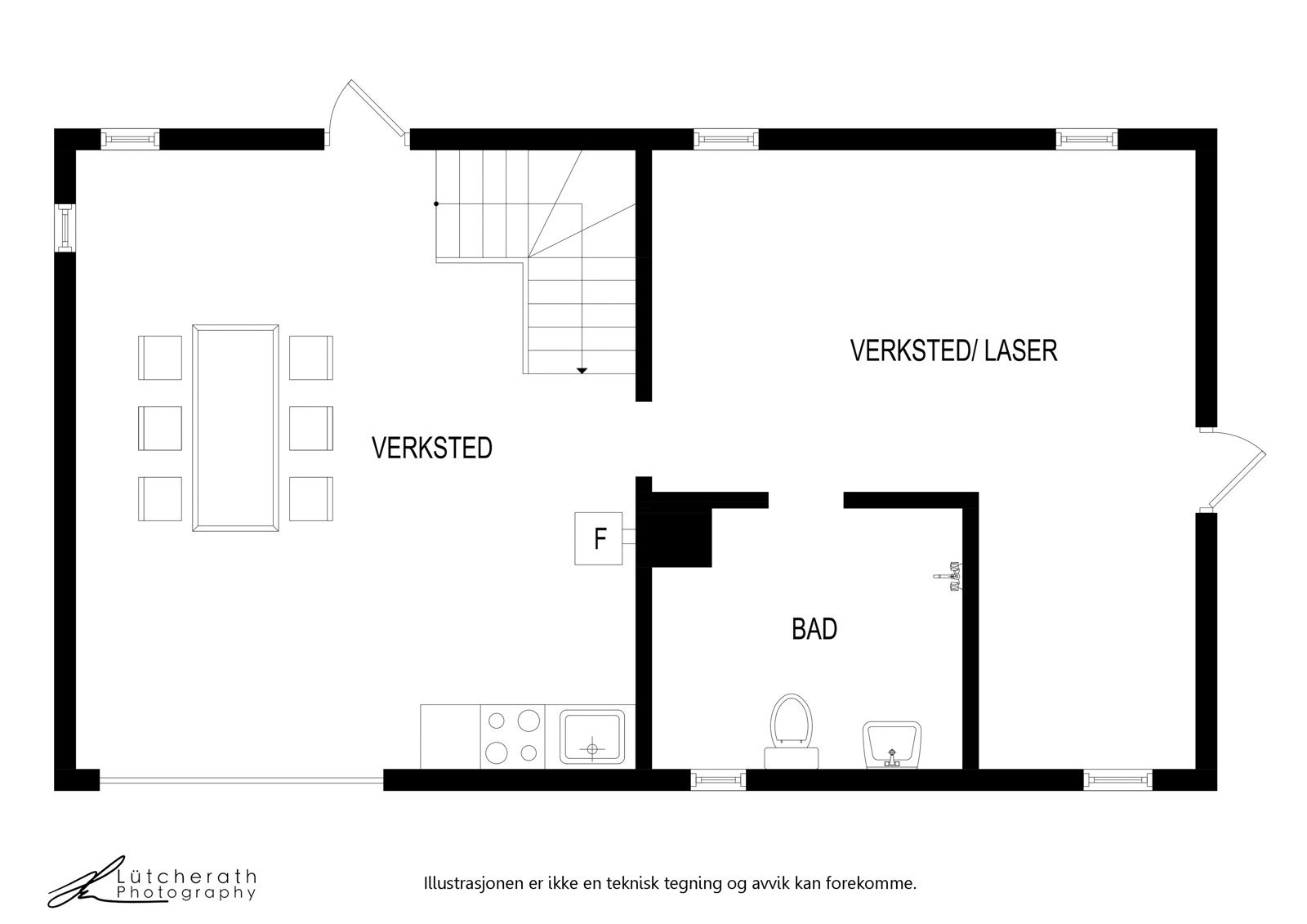 Plantegning driftsbyggning 1.etasje. Galleribilde