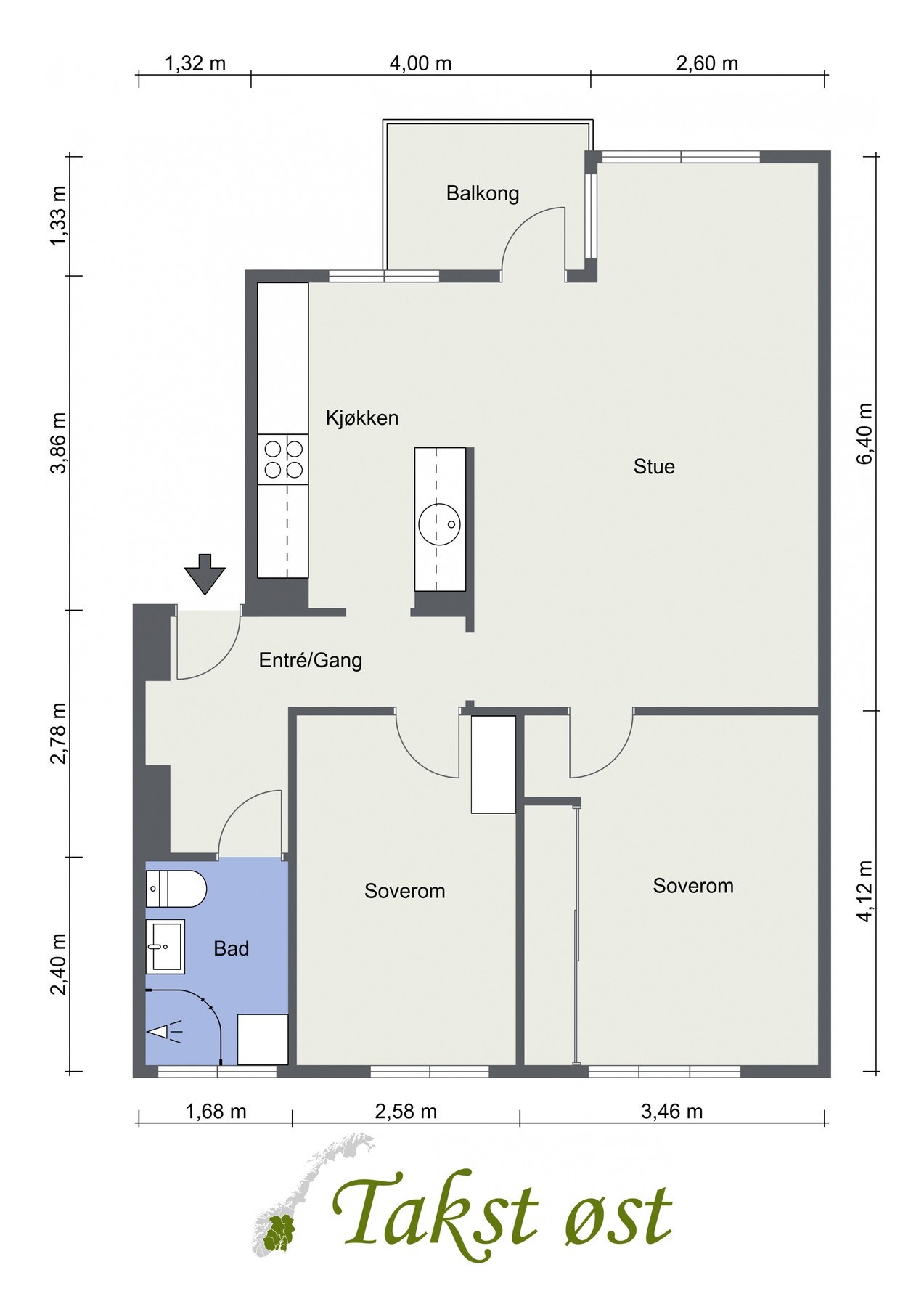 Plantegning. Det medfølger også to eksterne boder på totalt 16 kvm. Galleribilde
