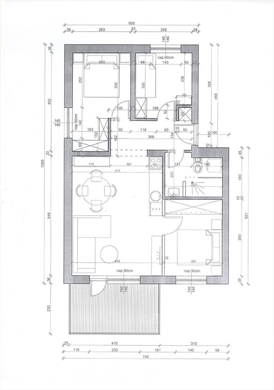 Alternativ planskisse for å etablere 4-roms planløsning ved å flytte kjøkken ut i stue. Galleribilde