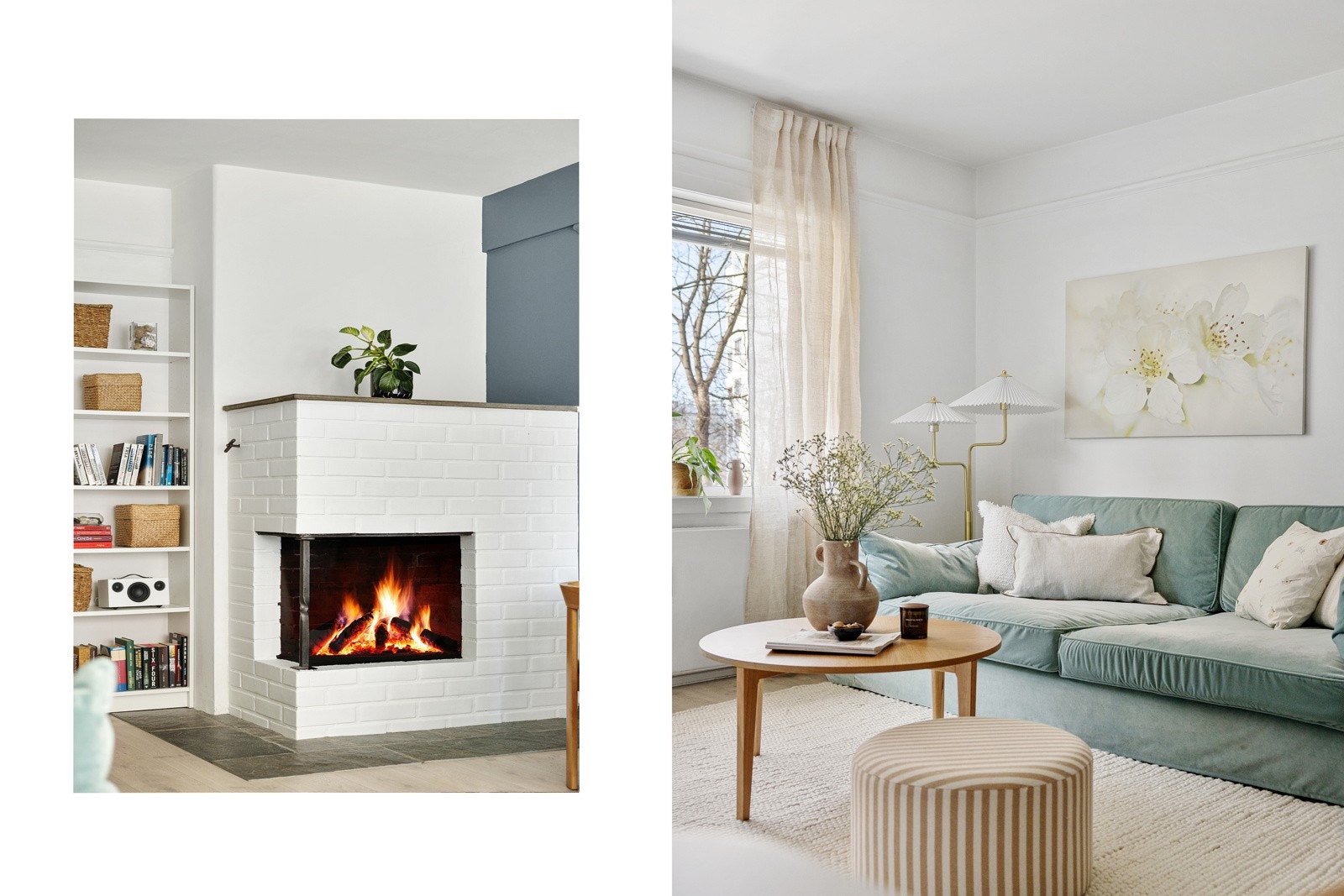 Videre har man en stor innmurt peis som gir en svært hyggelig atmosfære og god varme på vinterhalvåret Galleribilde