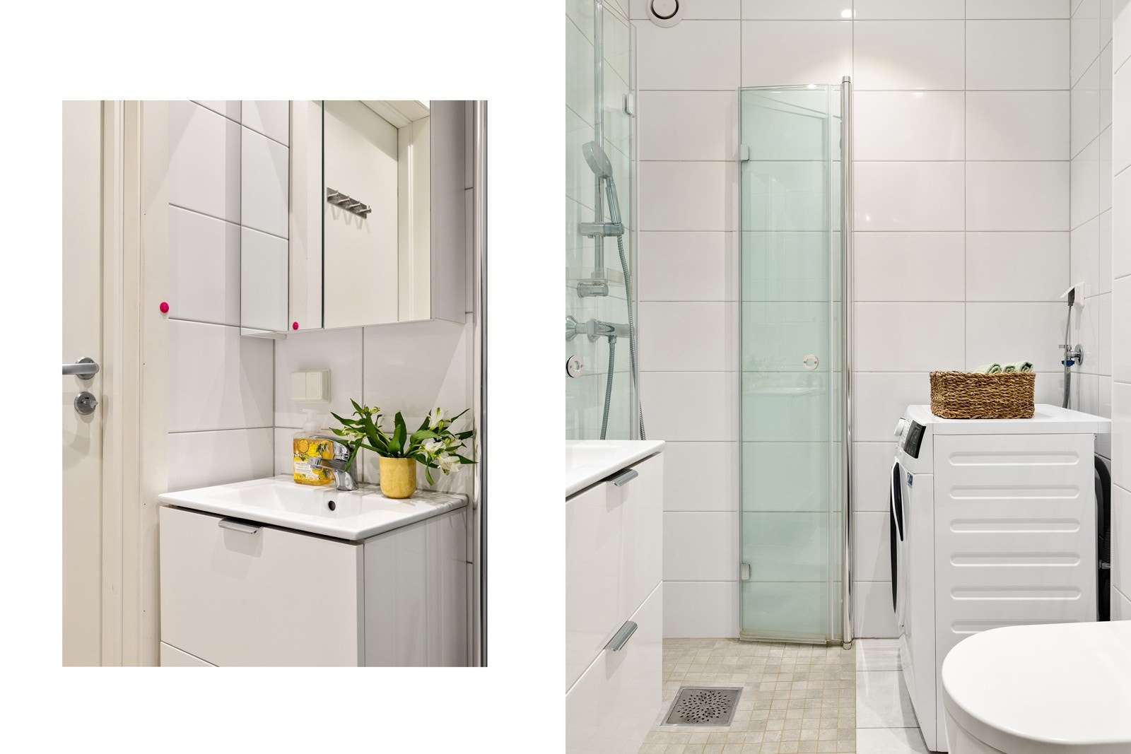 Flislagt bad fra 2021 med varmekabler for økt komfort. Praktisk dusjnisje med svingbare dusjvegger og opplegg for vaskemaskin. Galleribilde