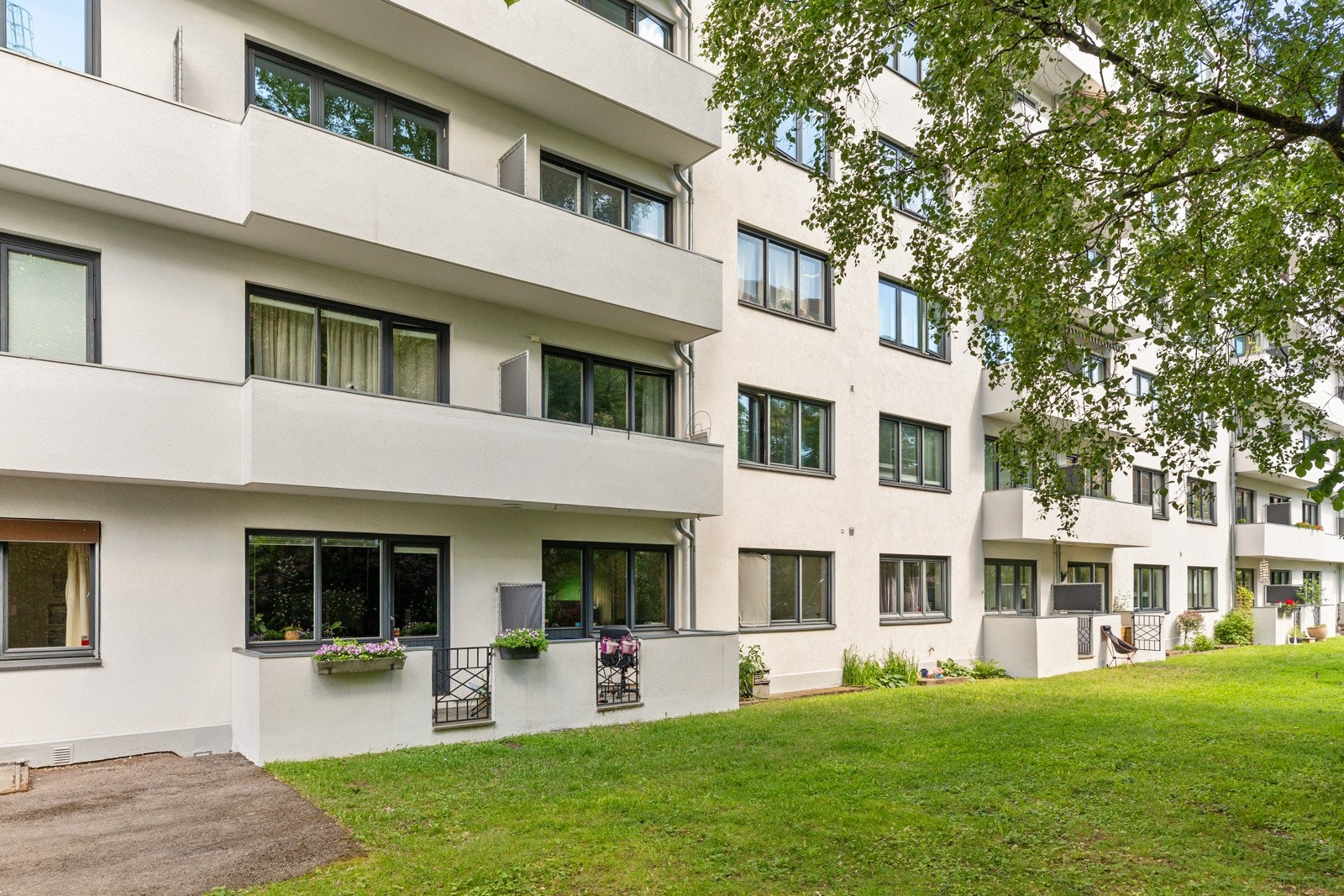 Opparbeidet tomt med asfalterte internveier, diverse beplantning samt plenarealer Galleribilde