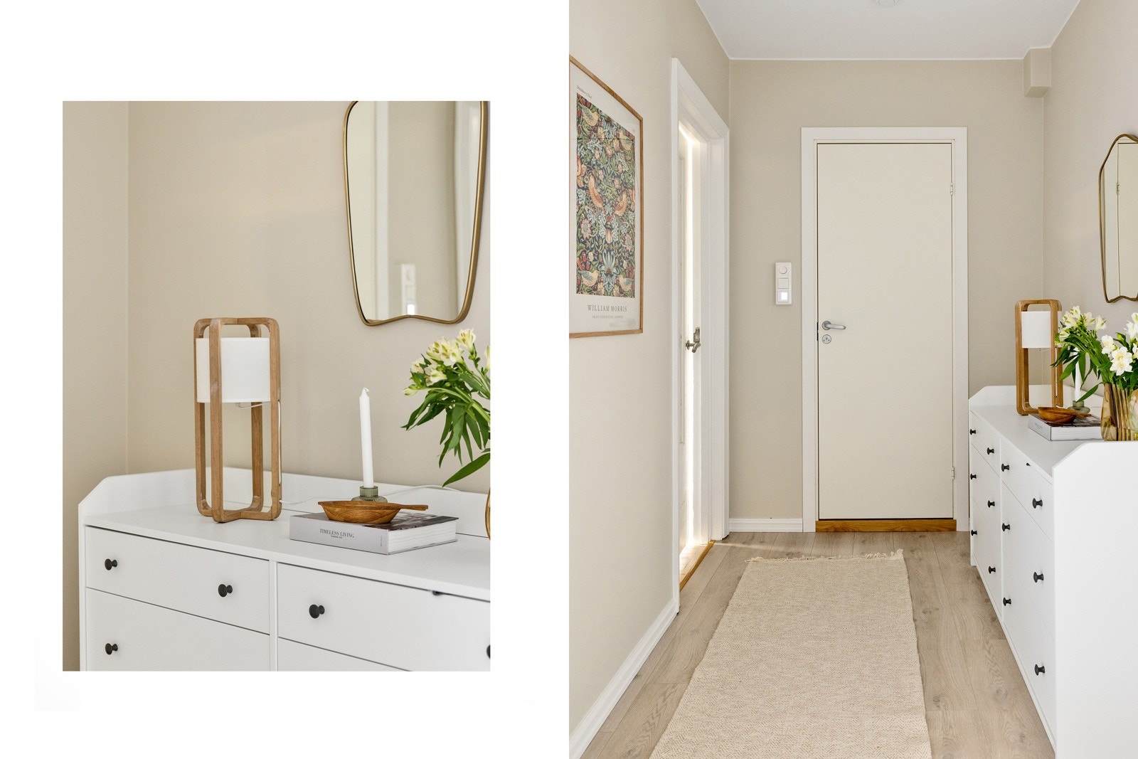 Innbydende entré som skaper et godt førsteinntrykk av boligen. Det er plass til oppheng av yttertøy samt oppbevaring i kommode. Callinganlegg med porttelefon er plassert ved inngangsdøren. Galleribilde