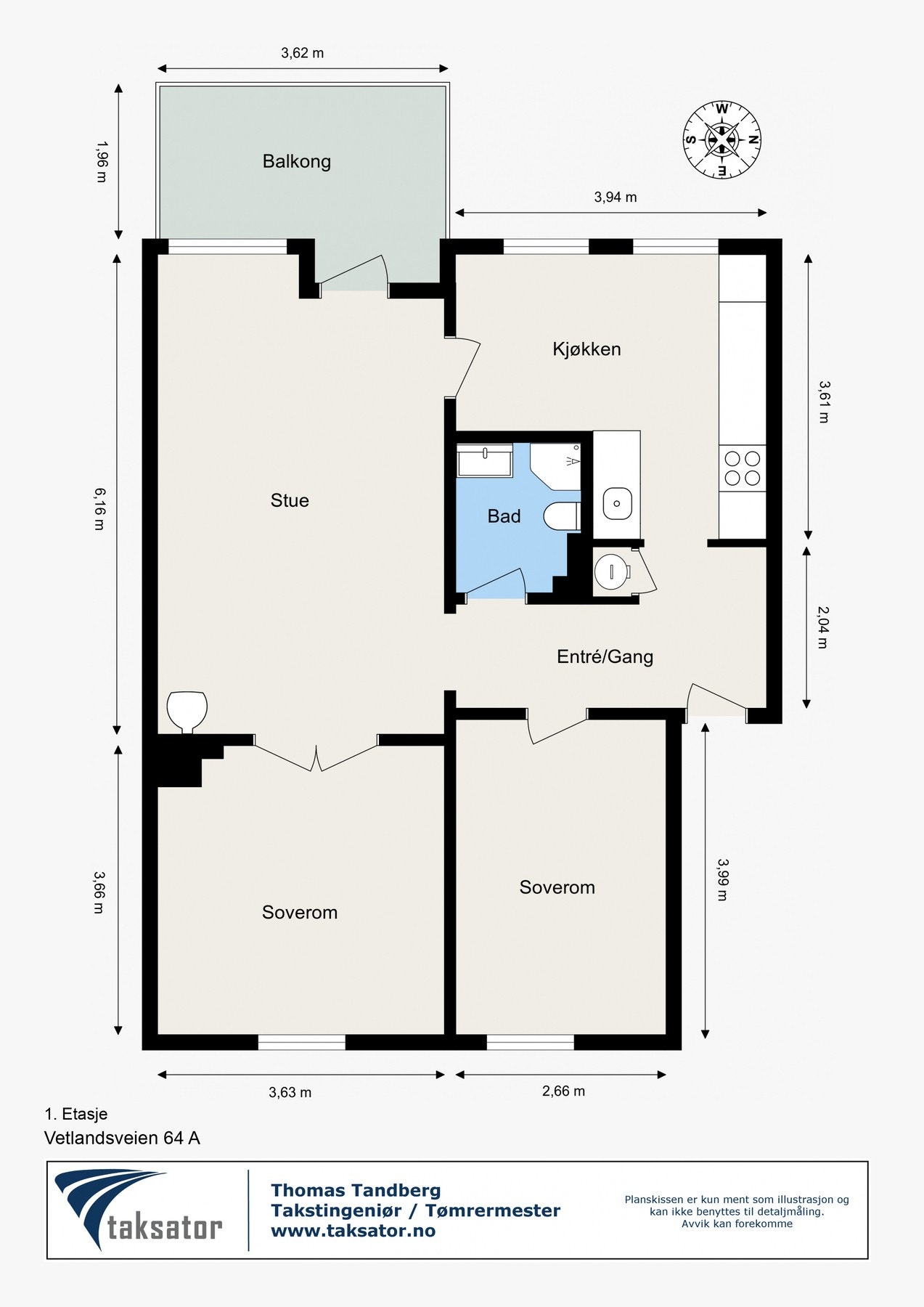 Plantegning - leiligheten ligger i høy 1. etasje Galleribilde