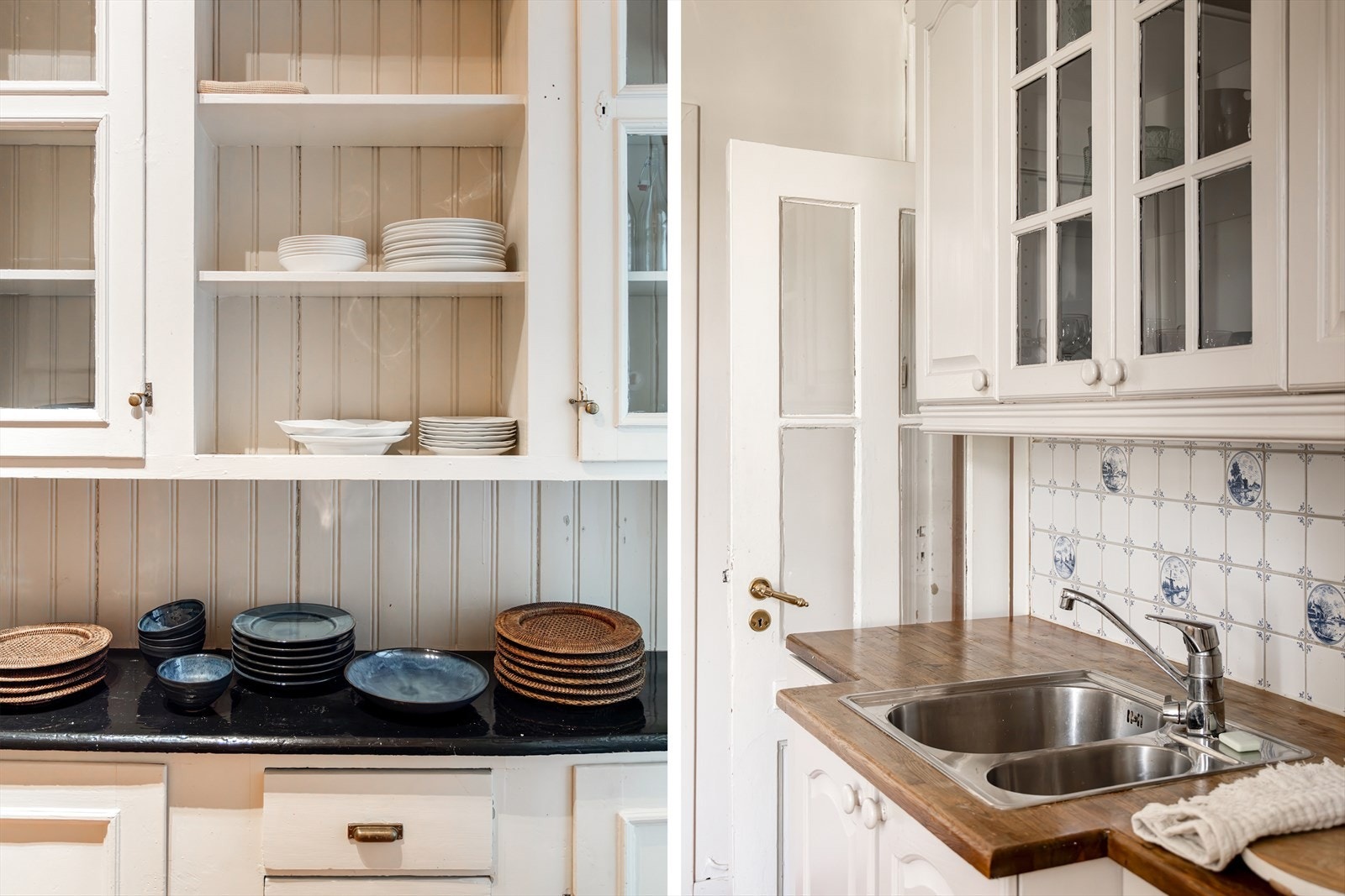 Anretning for oppbevaring i mellomgang og kjøkkenbenk med oppvaskmaskin. Galleribilde