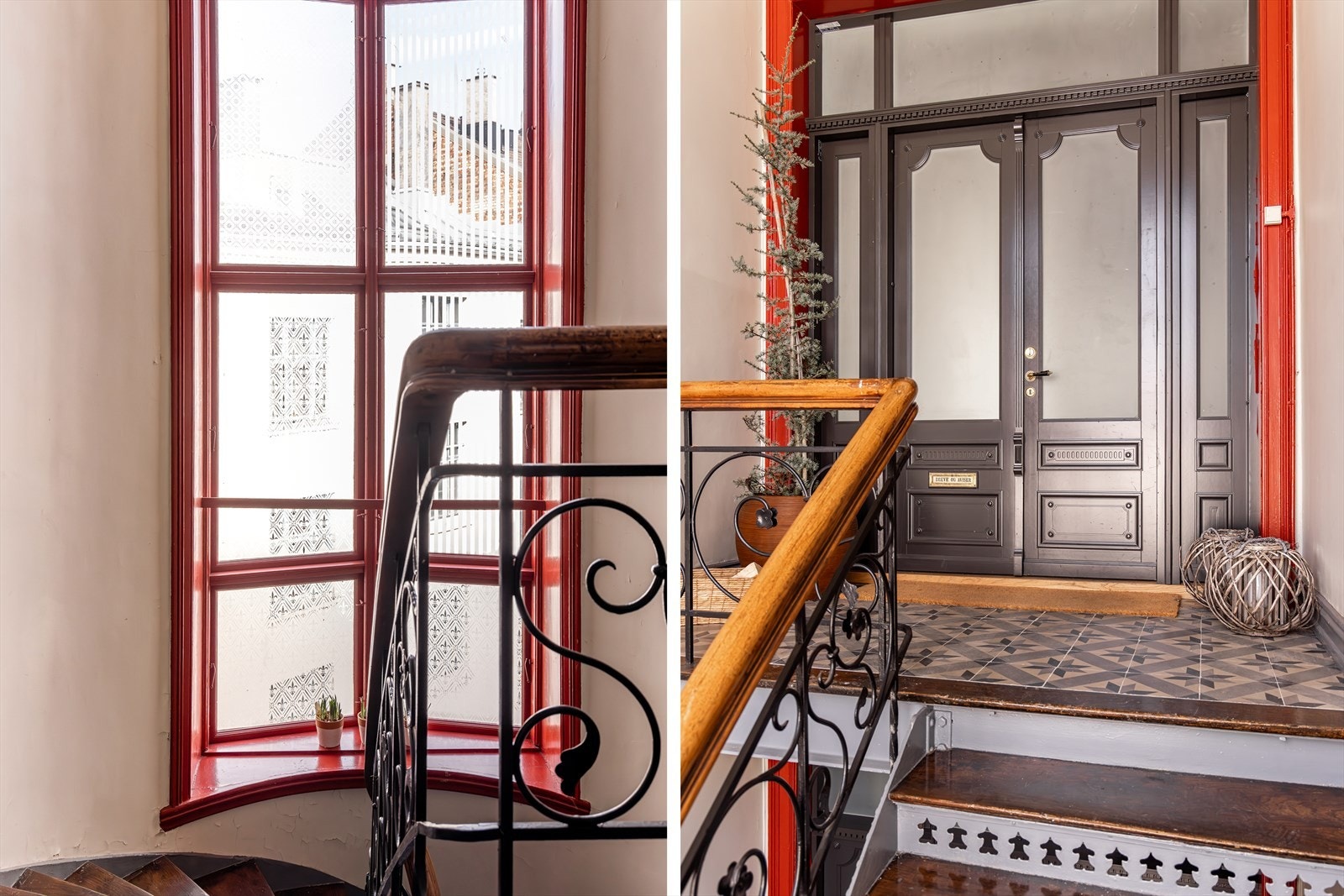 Velholdt bygård med flotte detaljer. Vakre, doble inngangsdører til leiligheten gir et godt førsteinntrykk Galleribilde