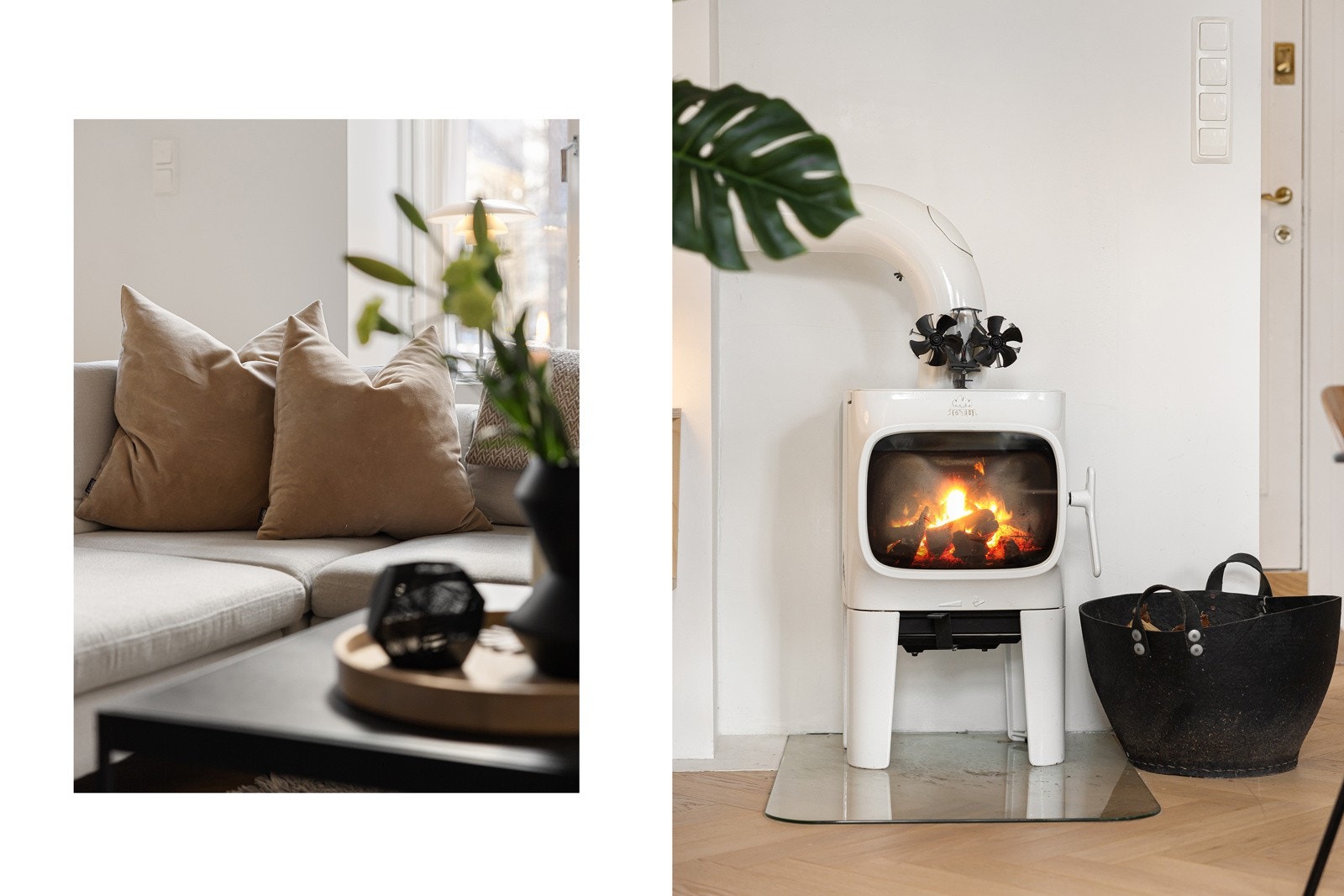 En flott peis i stuen sørger for både varme og en hyggelig atmosfære på kalde vinterdager. Galleribilde