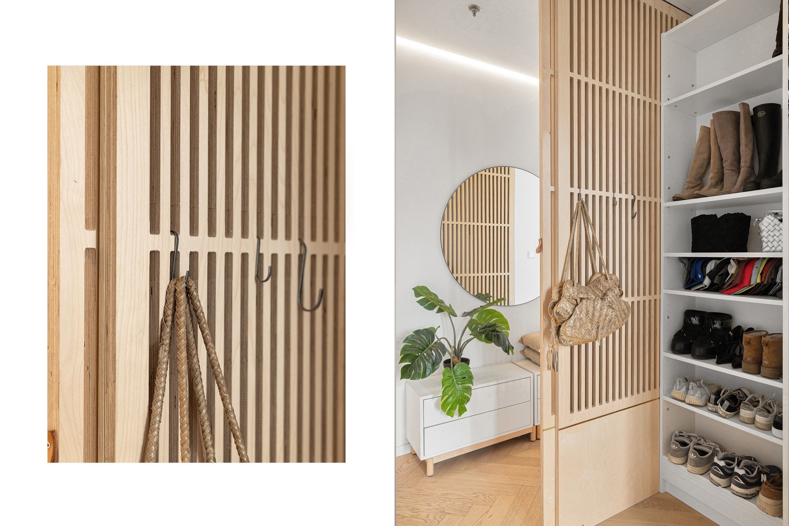 Her er det god plass til oppheng av yttertøy og oppbevaring av sko. plassbygget garderobeløsning sørger for praktisk lagringsplass. Galleribilde