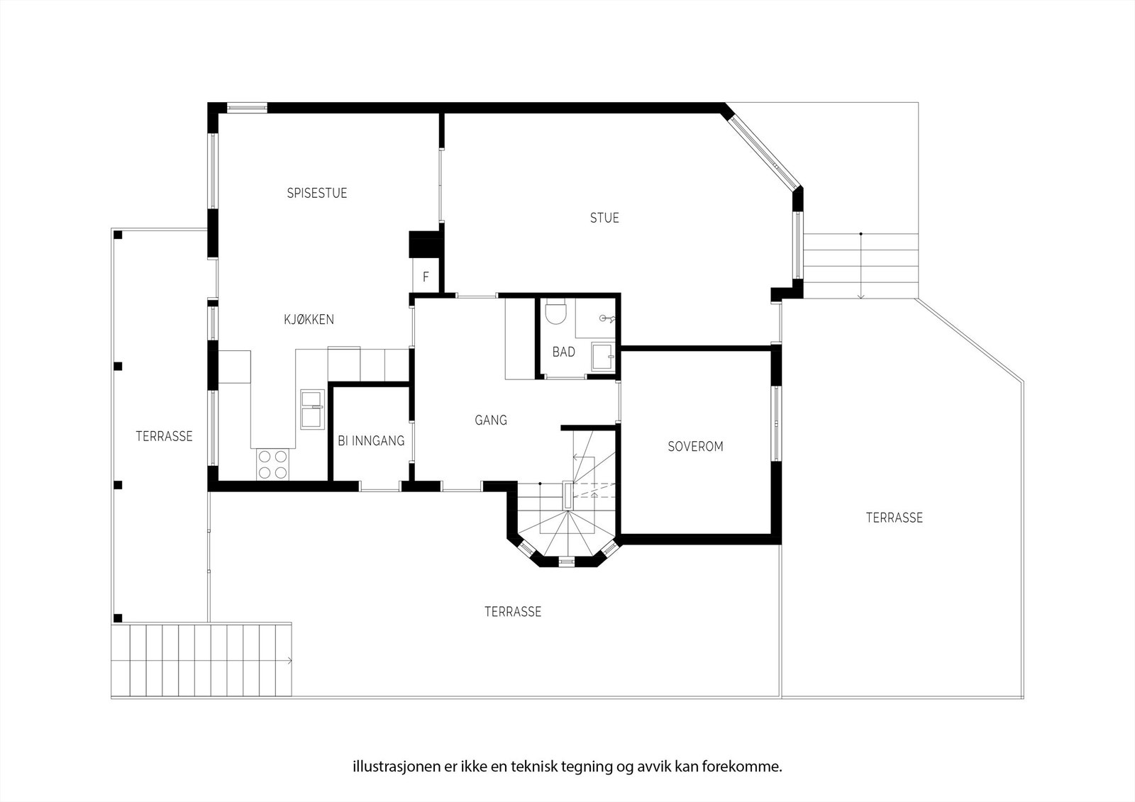 Plantegning hovedetasje (midterste etasje) Galleribilde