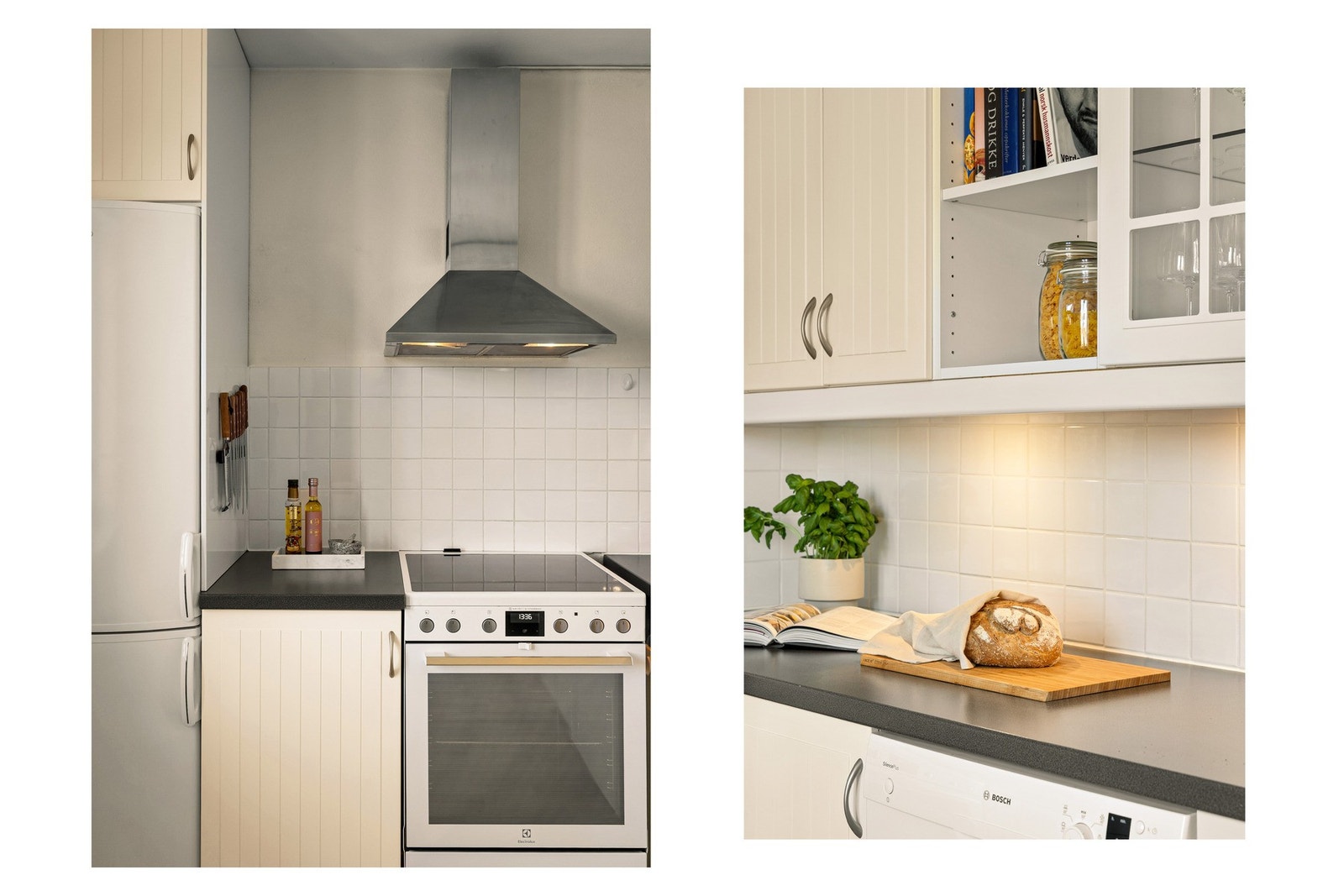 Hvitevarene på kjøkkenet medfølger leiligheten ved salg. Galleribilde