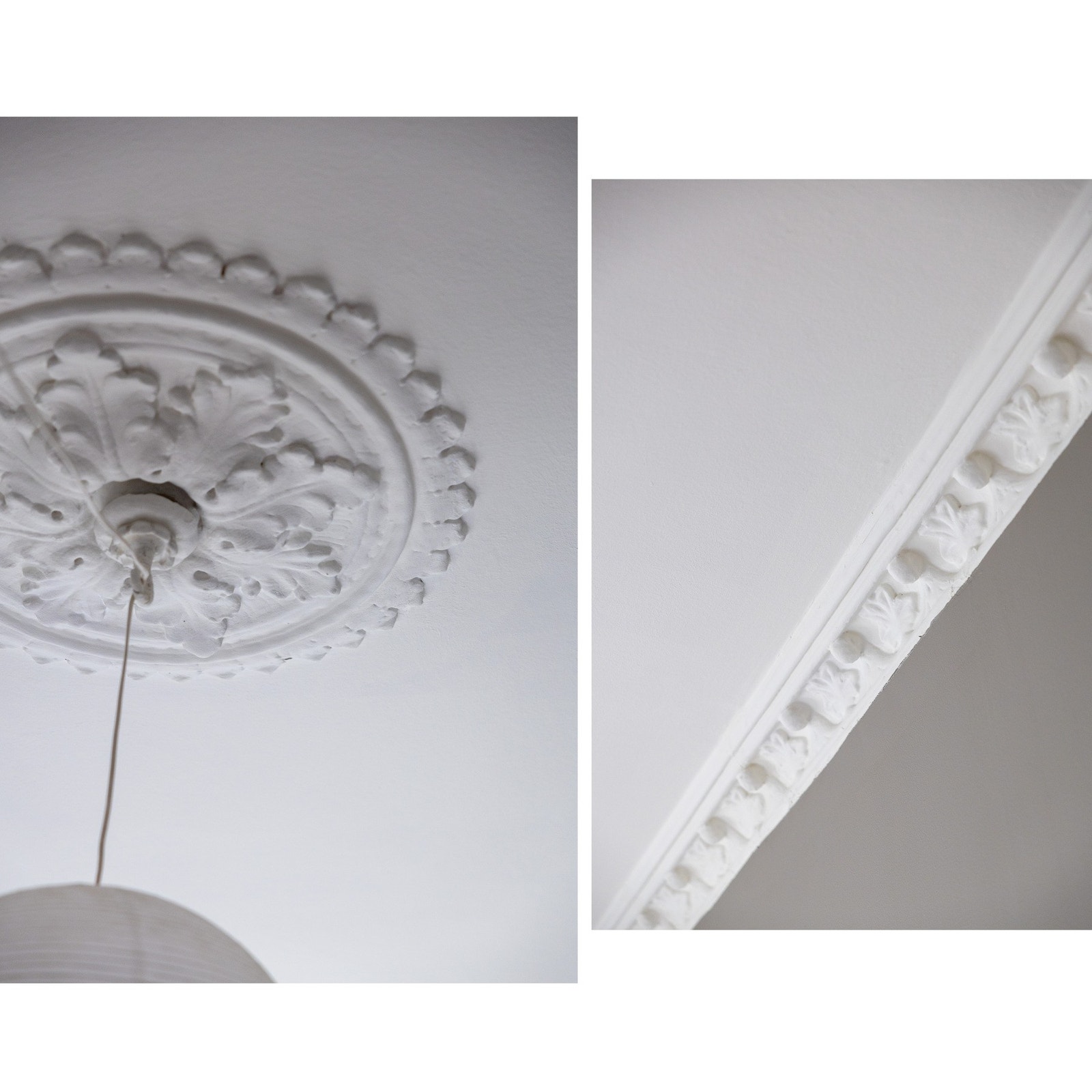 Klassiske detaljer i himling med både rosett og stukkatur. Galleribilde