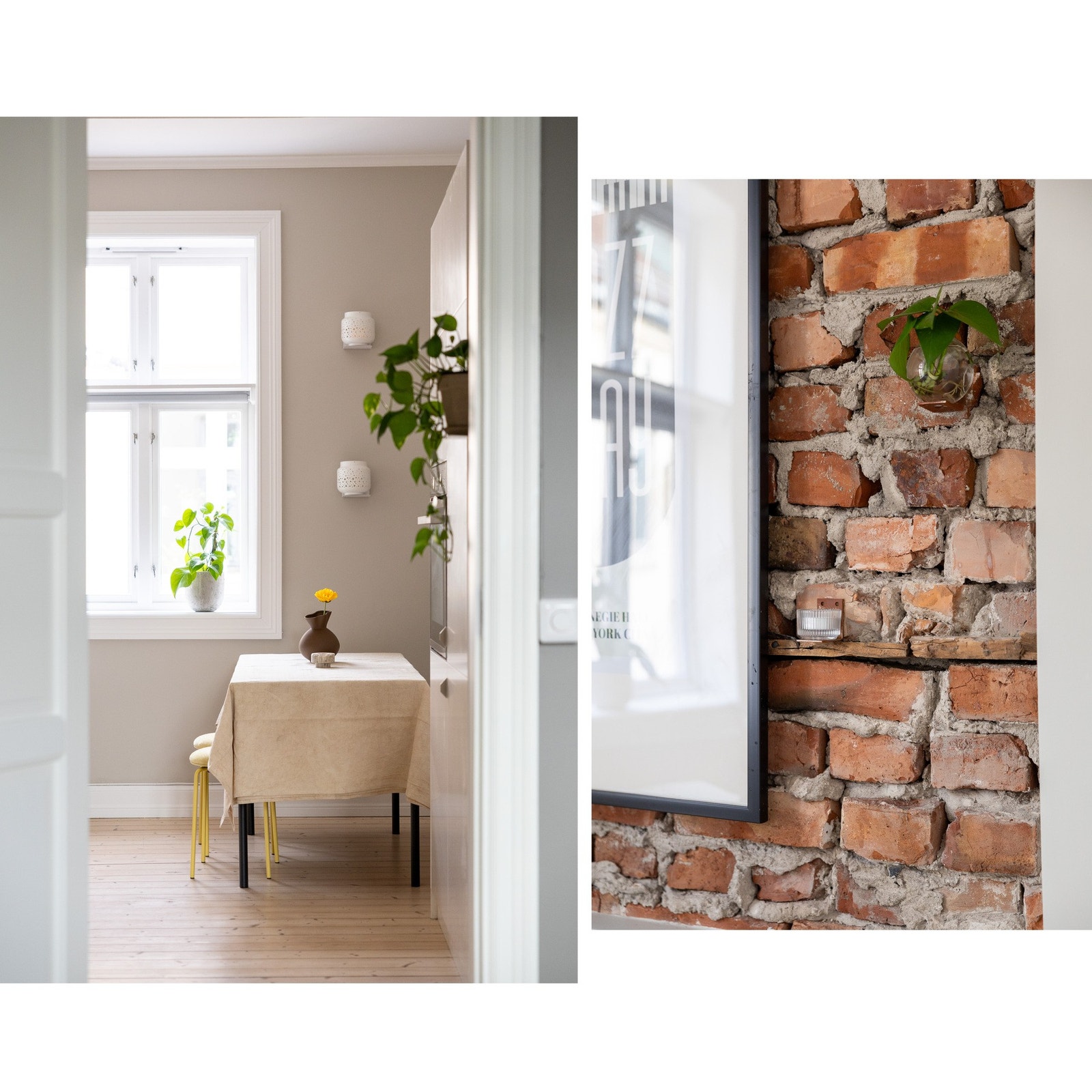 Unik særpreg med teglsteinsvegg både i kjøkken og entré. Galleribilde