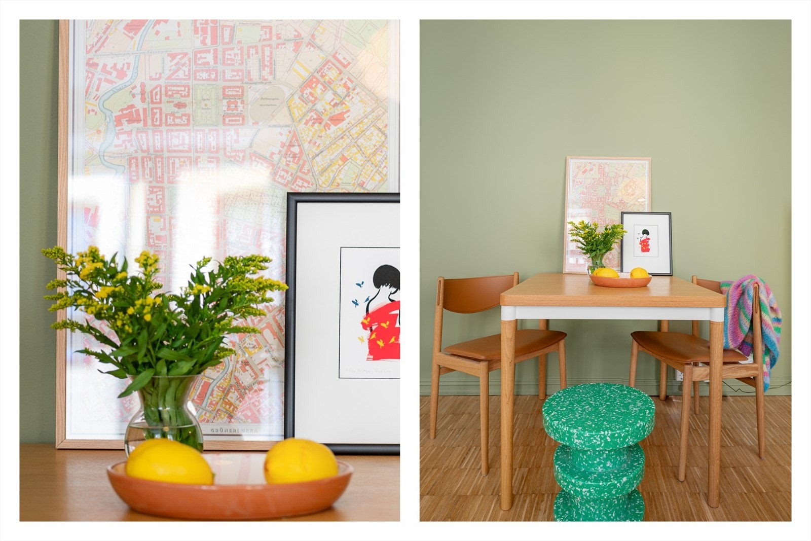 Store veggflater kan pyntes med hva du vil. Hva med en dekorativ bildecollage? Galleribilde