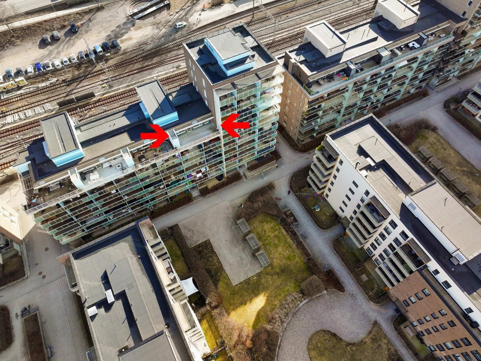 Høydefoto med lelilighetens plassering i bygget Galleribilde