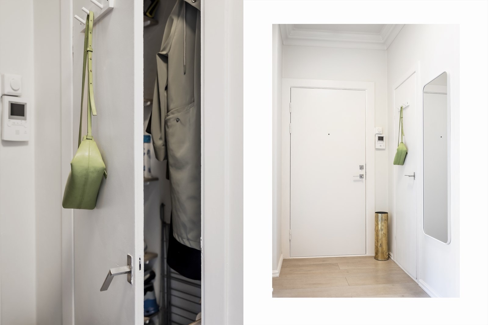 Lys og innbydende entré som gir et godt førsteinntrykk av leiligheten. Praktiske garderobeløsninger. Galleribilde
