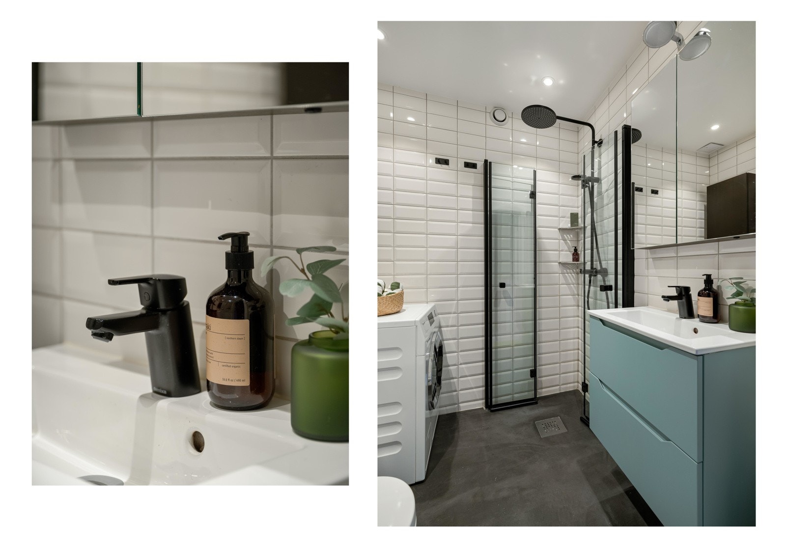 Stilig armatur og andre detaljer i sort. Galleribilde