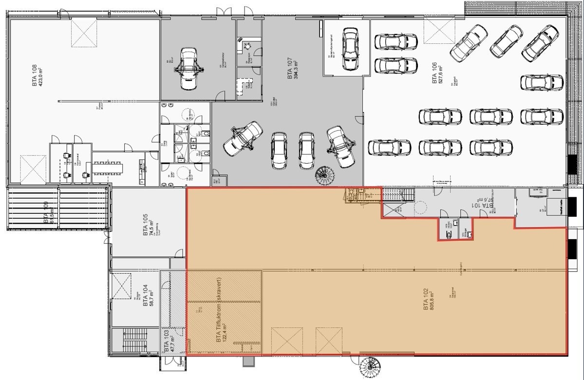 Planskisse av leieareal i 1. etasje Galleribilde