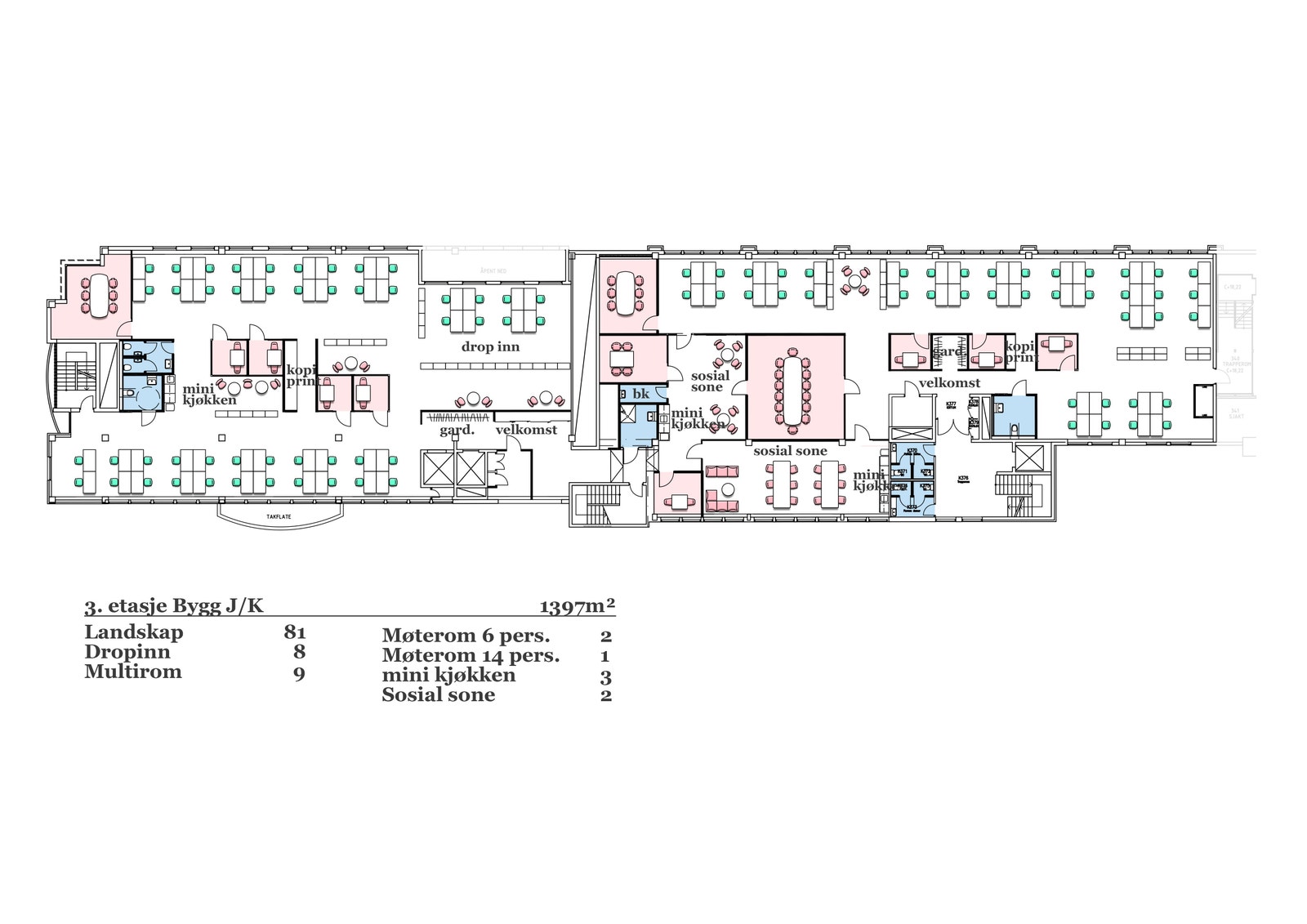 3. etasje 1397 kvm BTA Eksiterende lokale Galleribilde