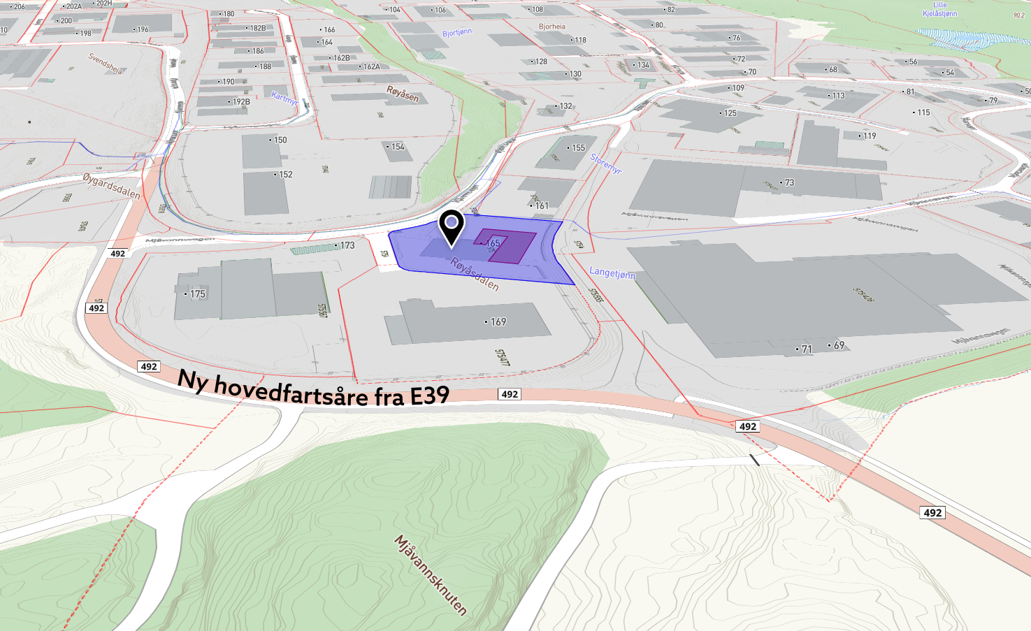 Leieobjektets plassering ved ny adkomstvei fra Mjåvann Galleribilde