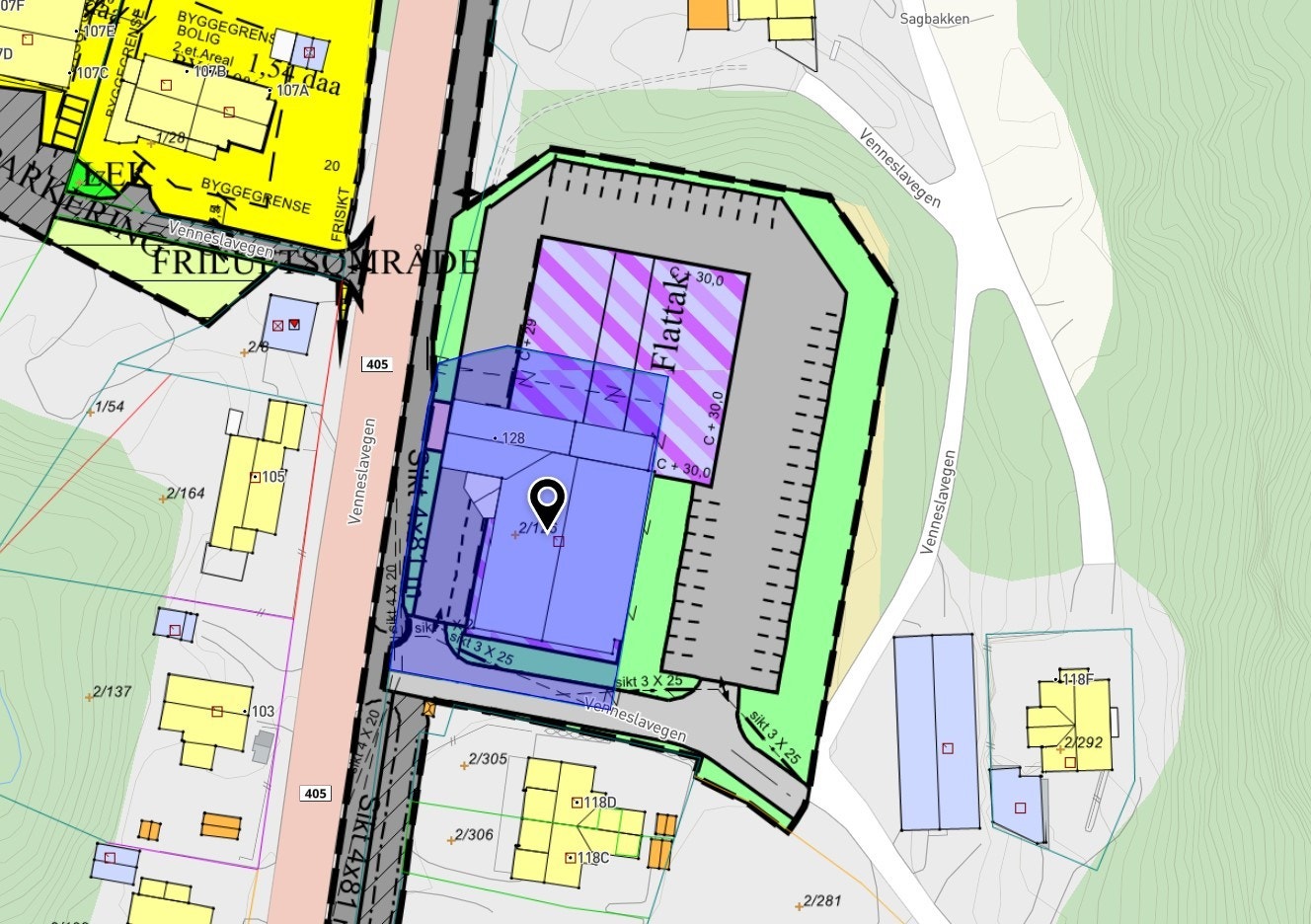 Reguleringsplankart med eiendommen markert Galleribilde