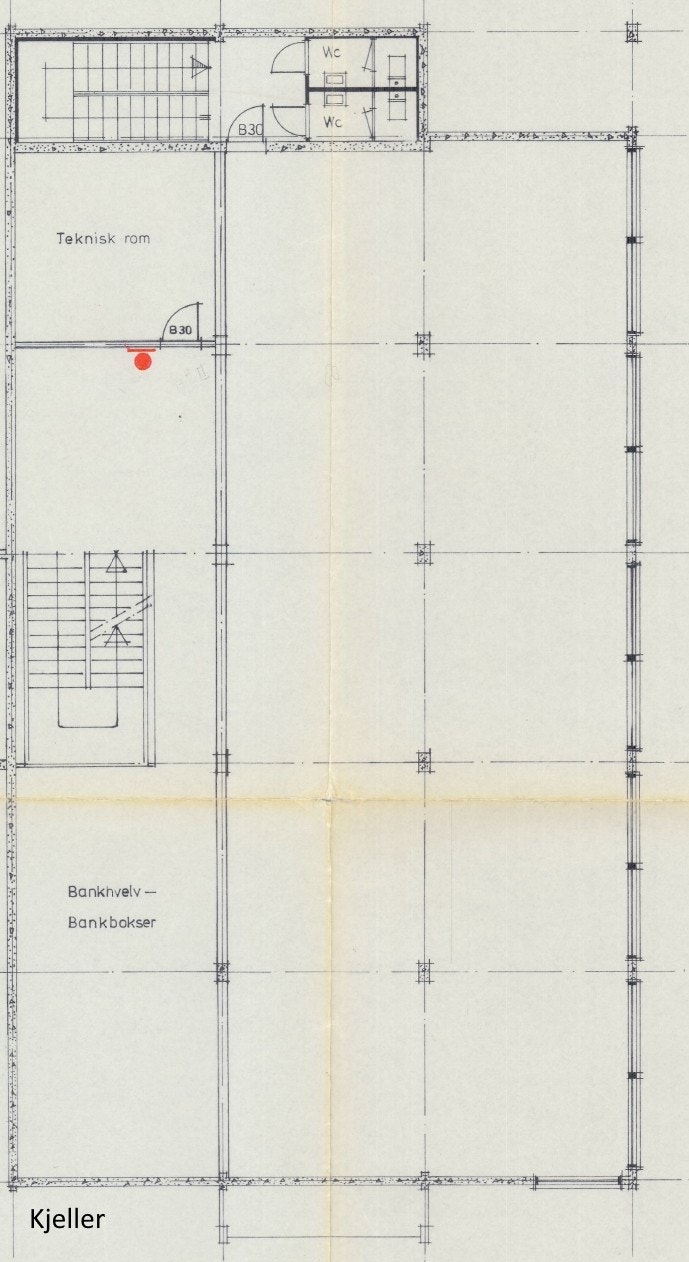 Original plantegning kjeller (romdeling samsvarer ikke med dagens romløsning) Galleribilde