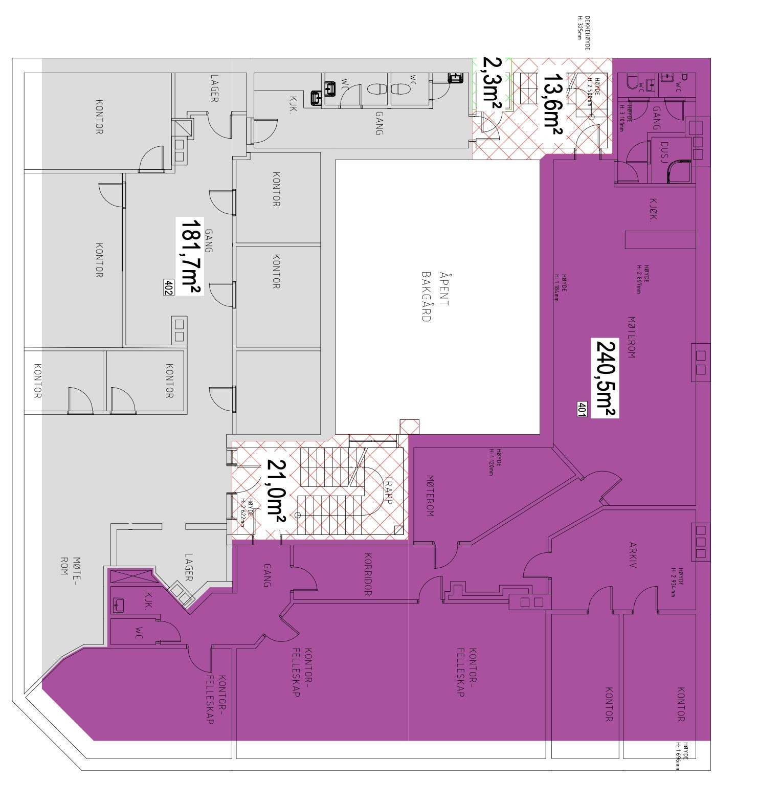 4. etg. areal 402 (grått areal) ledig Galleribilde