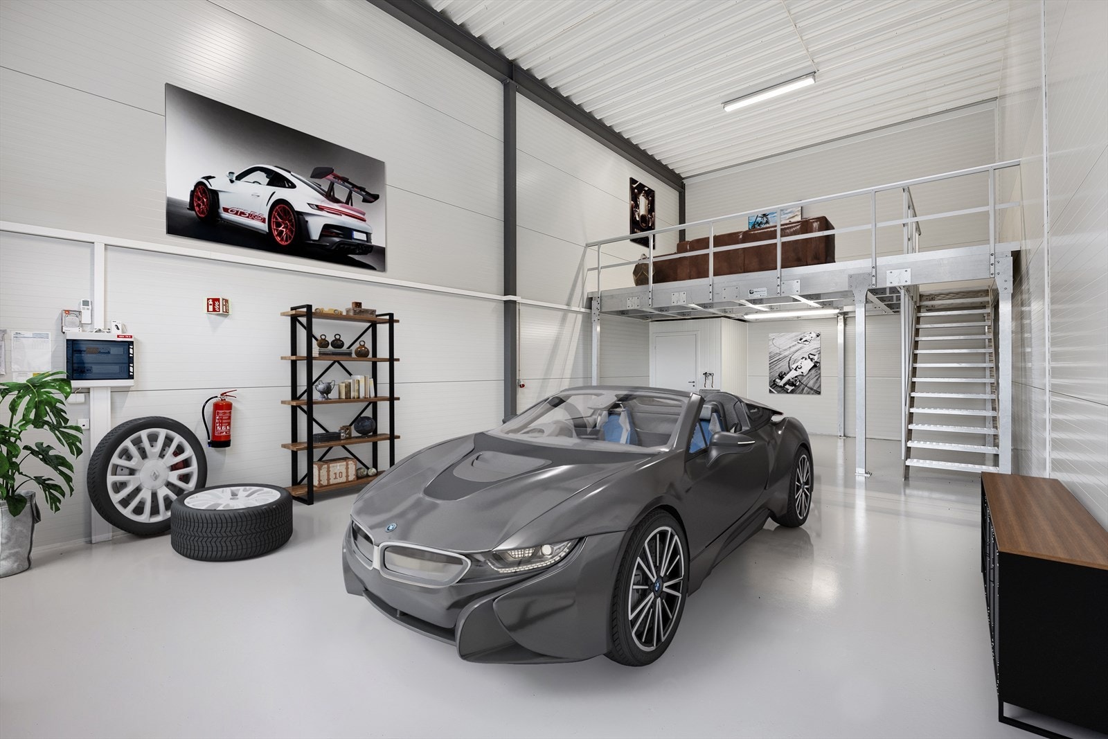 Bildet er ikke av det aktuelle lagerlokalet, men av et annet lager (ikke i samme bygg) som er digitalt stylet. Kun ment for å vise eventuelle muligheter som kjøper kan gjøre selv etter overtakelse. Det er vindu på veggen i bakkant på det aktuelle lageret. Galleribilde