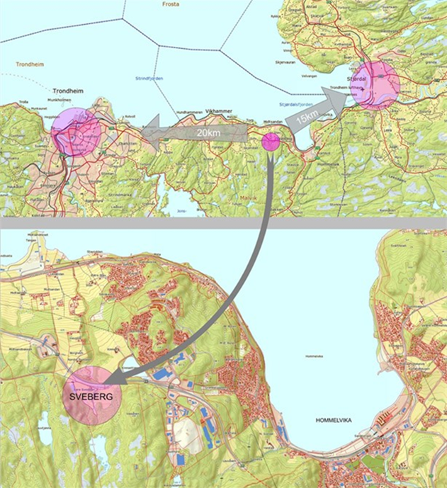 Strategisk beliggenhet mellom Trondheim og Stjørdal. Galleribilde