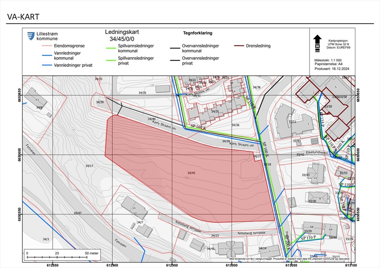 Infrastruktur for vei, vann og kloakk ligger til tomtegrensen. Galleribilde