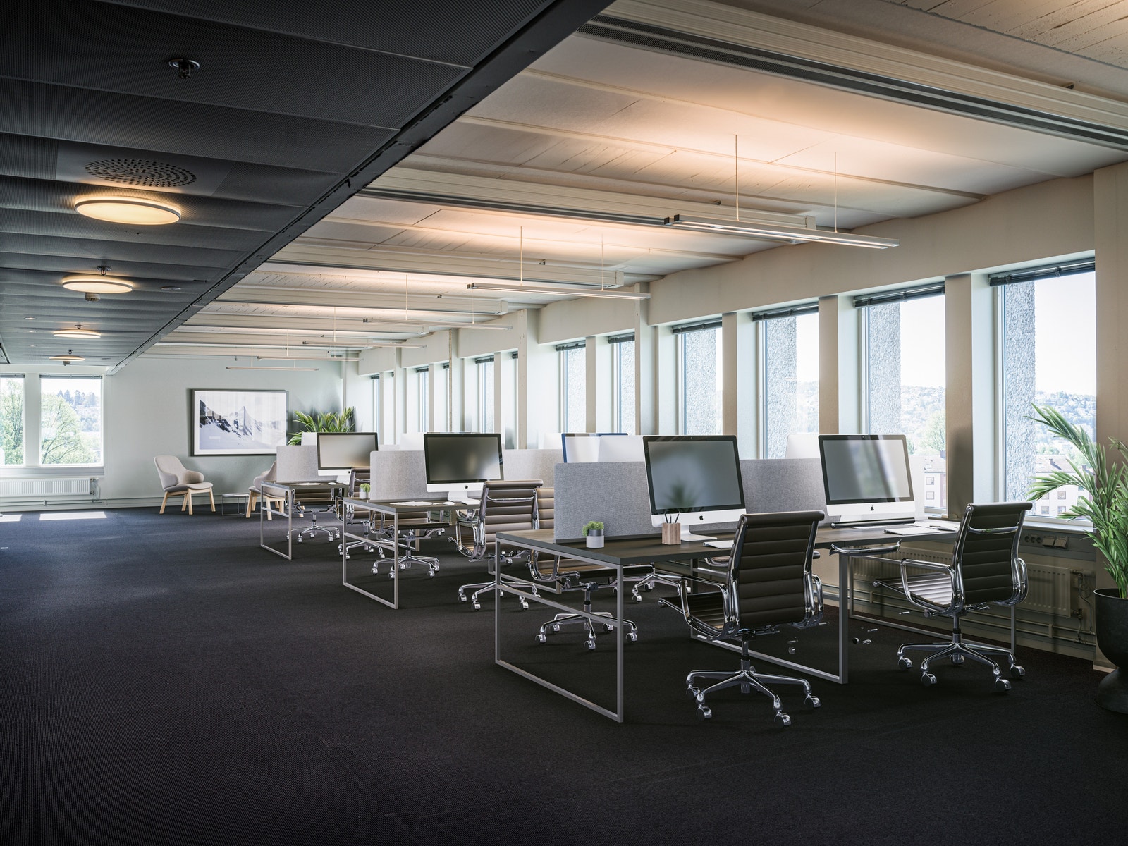 De ledige lokalene er møblert ved hjelp av KI for å vise mulighetsrommet som finnes i lokalene. Galleribilde