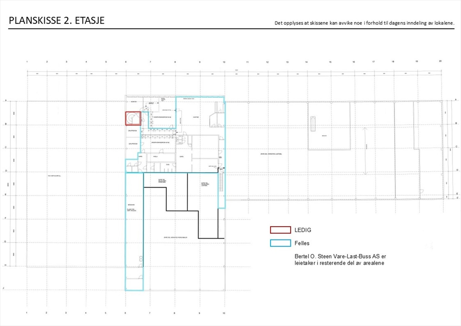 Planskisse 2. etasje - Fellesareal i 2. etg med blant annet spiserom, møterom, tekniske rom og garderober. Galleribilde