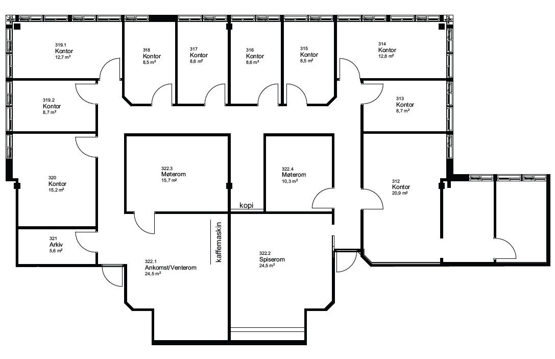 Dagens planløsning for lokalene Galleribilde