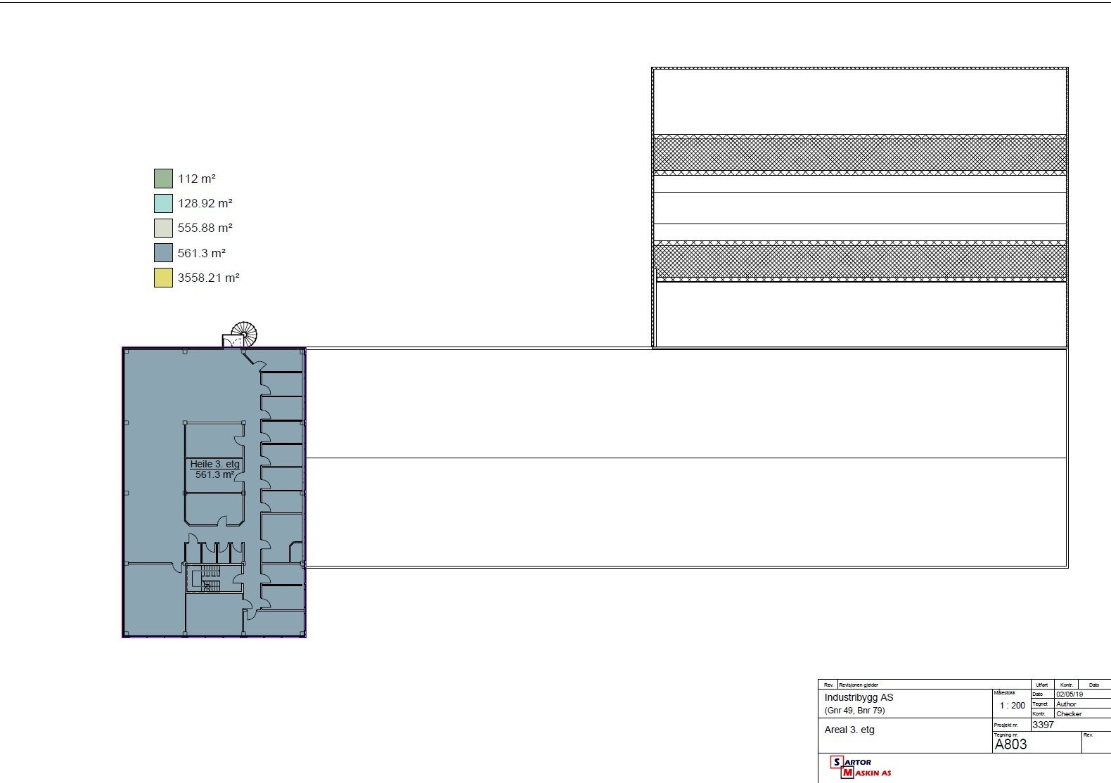 3. etasje har en miks av åpne arealer og cellekontorer.
Estimert areal er ca. 561 kvm. Etasjen komplimenteres med
tilhørende messanin. Galleribilde