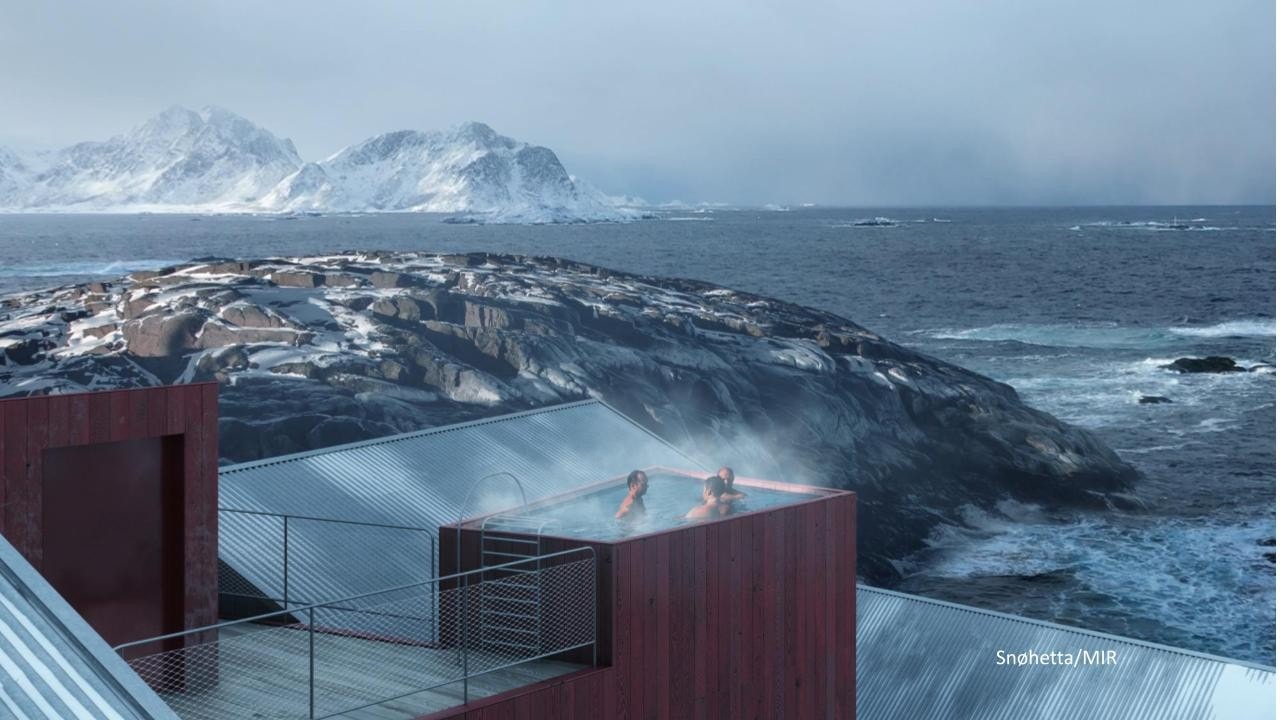 Illustrasjon av hotell på eiendommen fra mulighetsstudie utført av arkitektkontoret Snøhetta Galleribilde