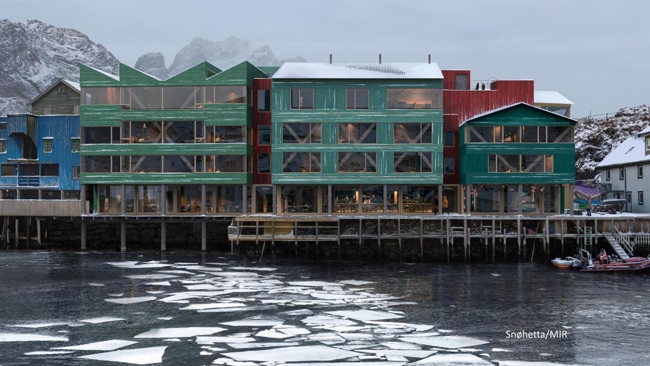 Illustrasjon av hotell på eiendommen fra mulighetsstudie utført av arkitektkontoret Snøhetta Galleribilde