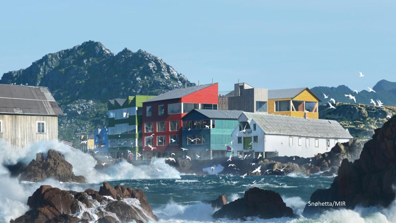 Illustrasjon av hotell på eiendommen fra mulighetsstudie utført av arkitektkontoret Snøhetta Galleribilde