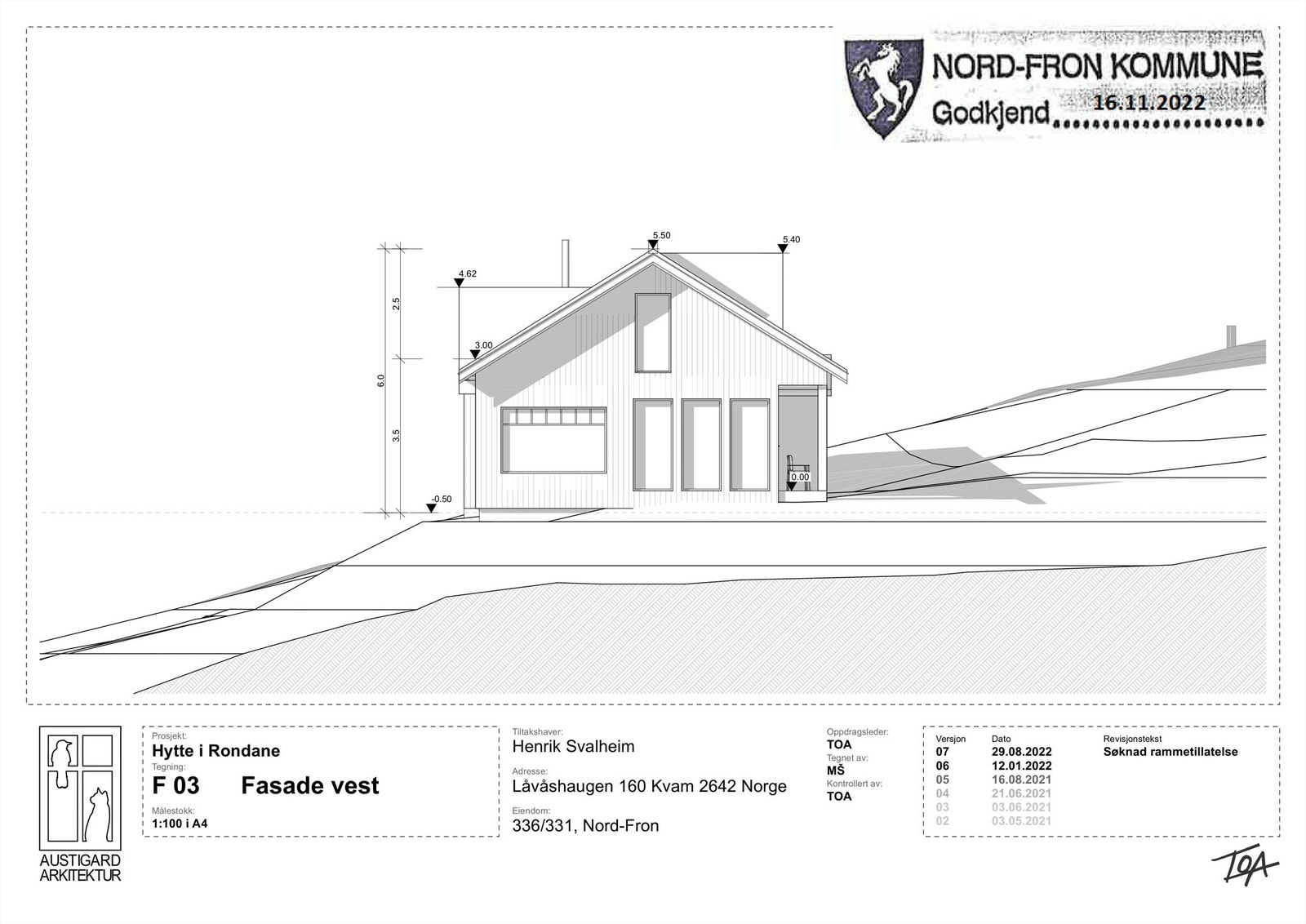Godkjent tegning - Fasader - Lavashaugen 160 Galleribilde