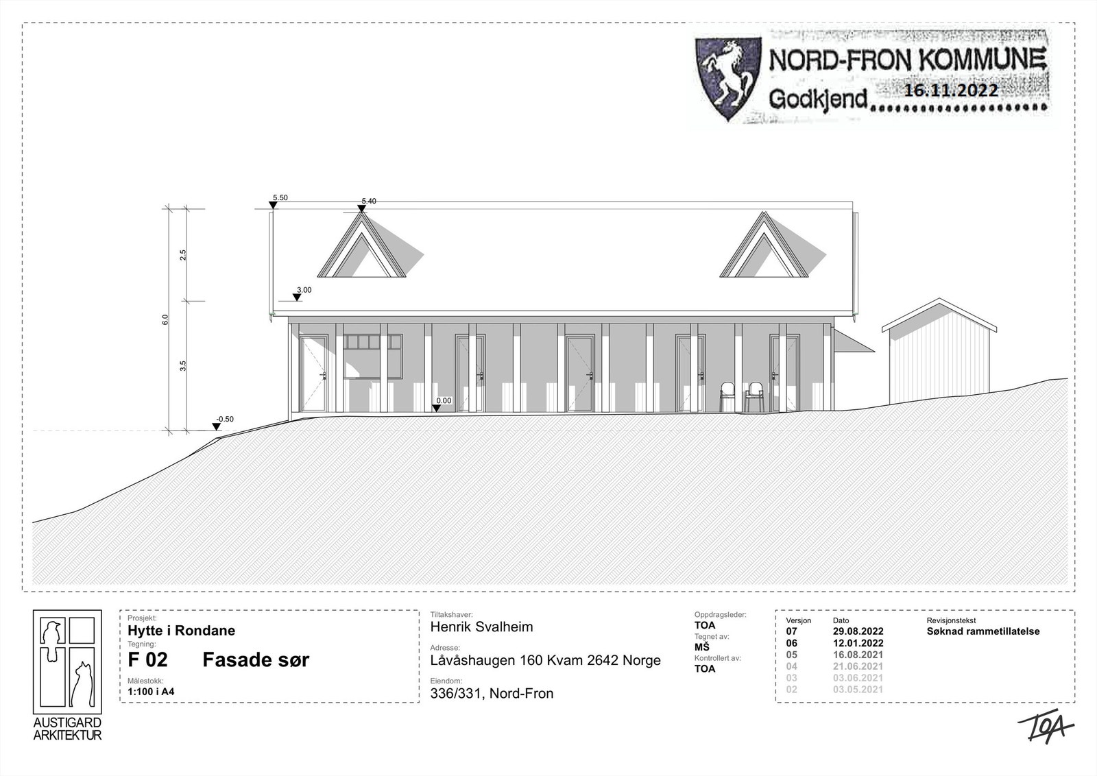Godkjent tegning - Fasader - Lavashaugen 160 Galleribilde