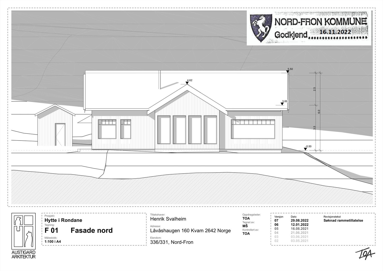 Godkjent tegning - Fasader - Lavashaugen 160 Galleribilde