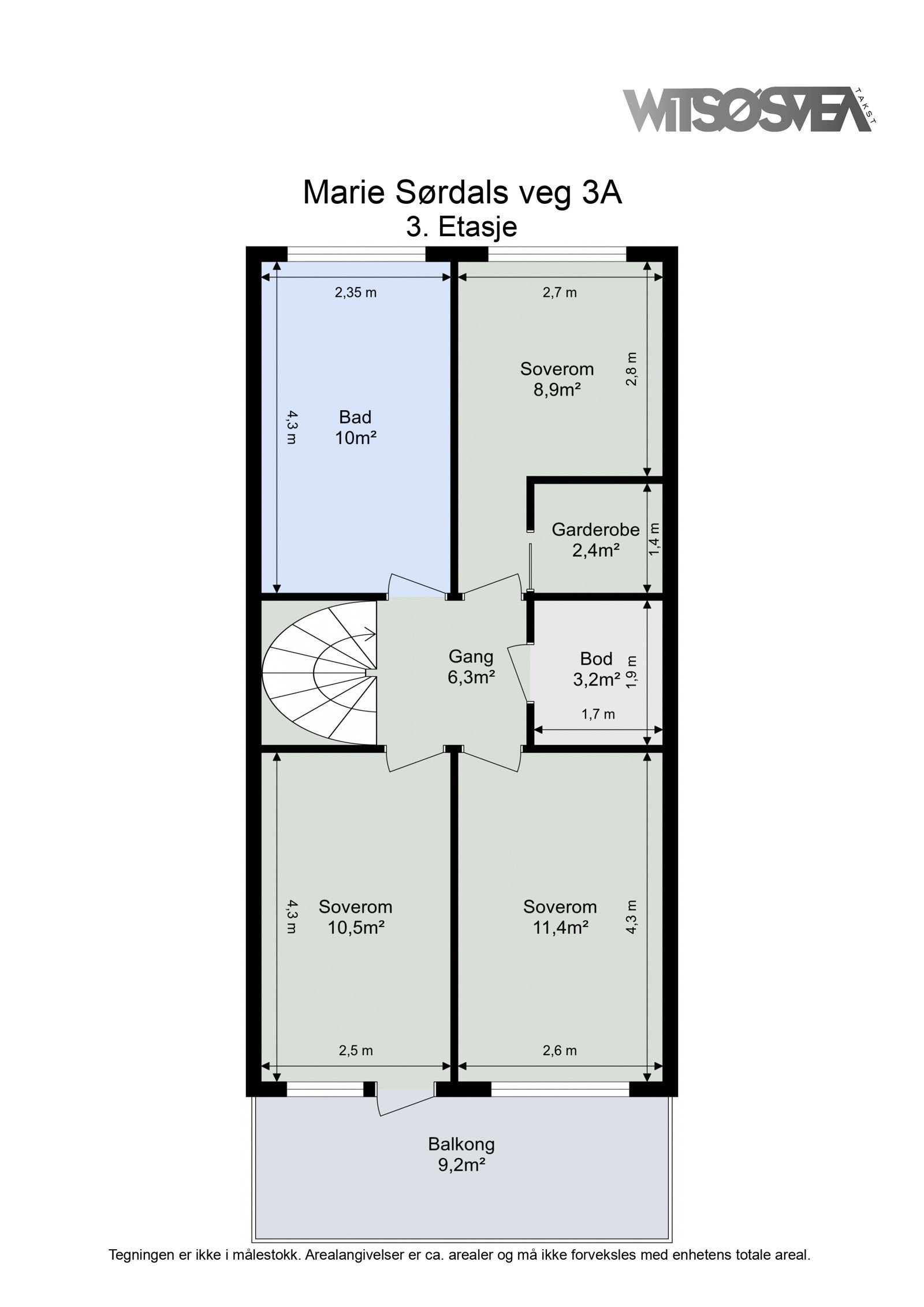 Planskisse fra takstmann 3. etasje Galleribilde