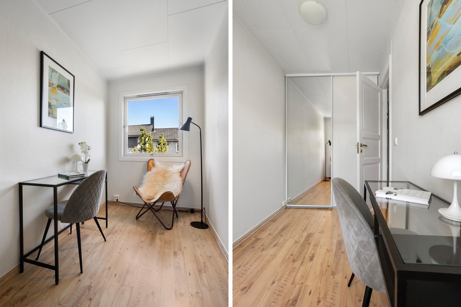 Bod som har blitt innredet som kontor. Rommet har vindu og skyvedørsgarderobe. Galleribilde