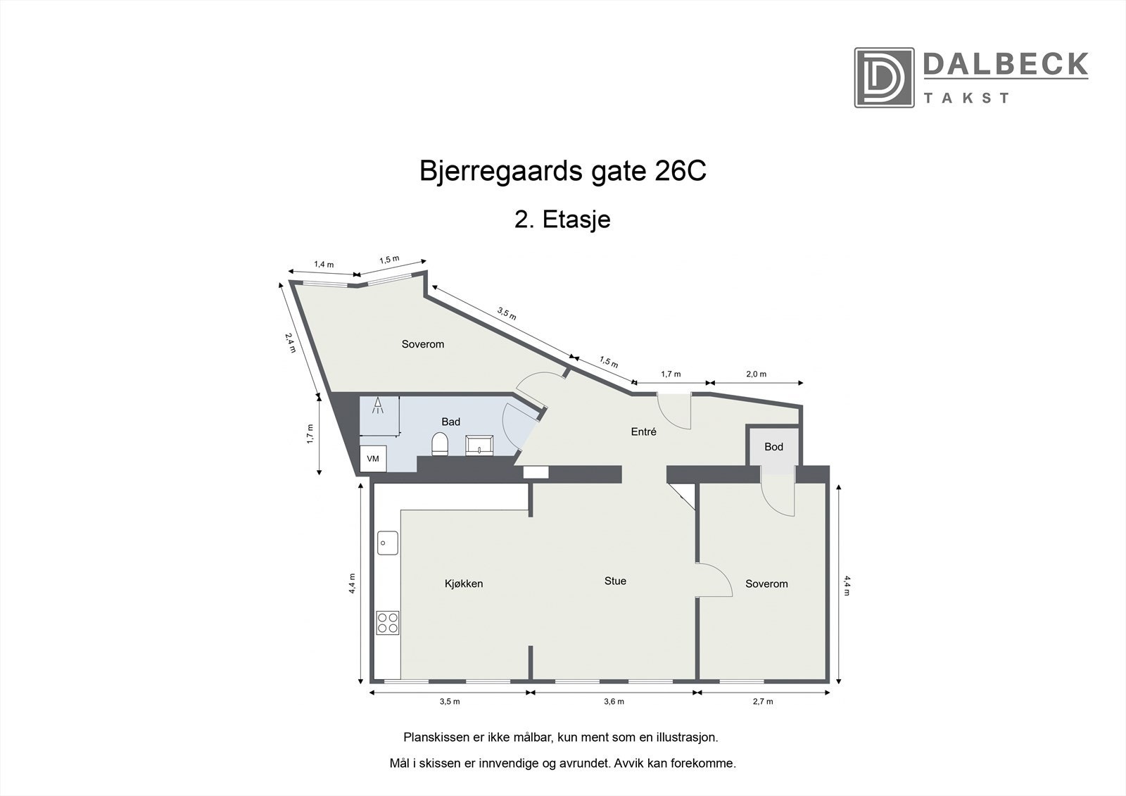 Plantegning. I tillegg disponerer leiligheten kjeller- og loftsbod. Galleribilde